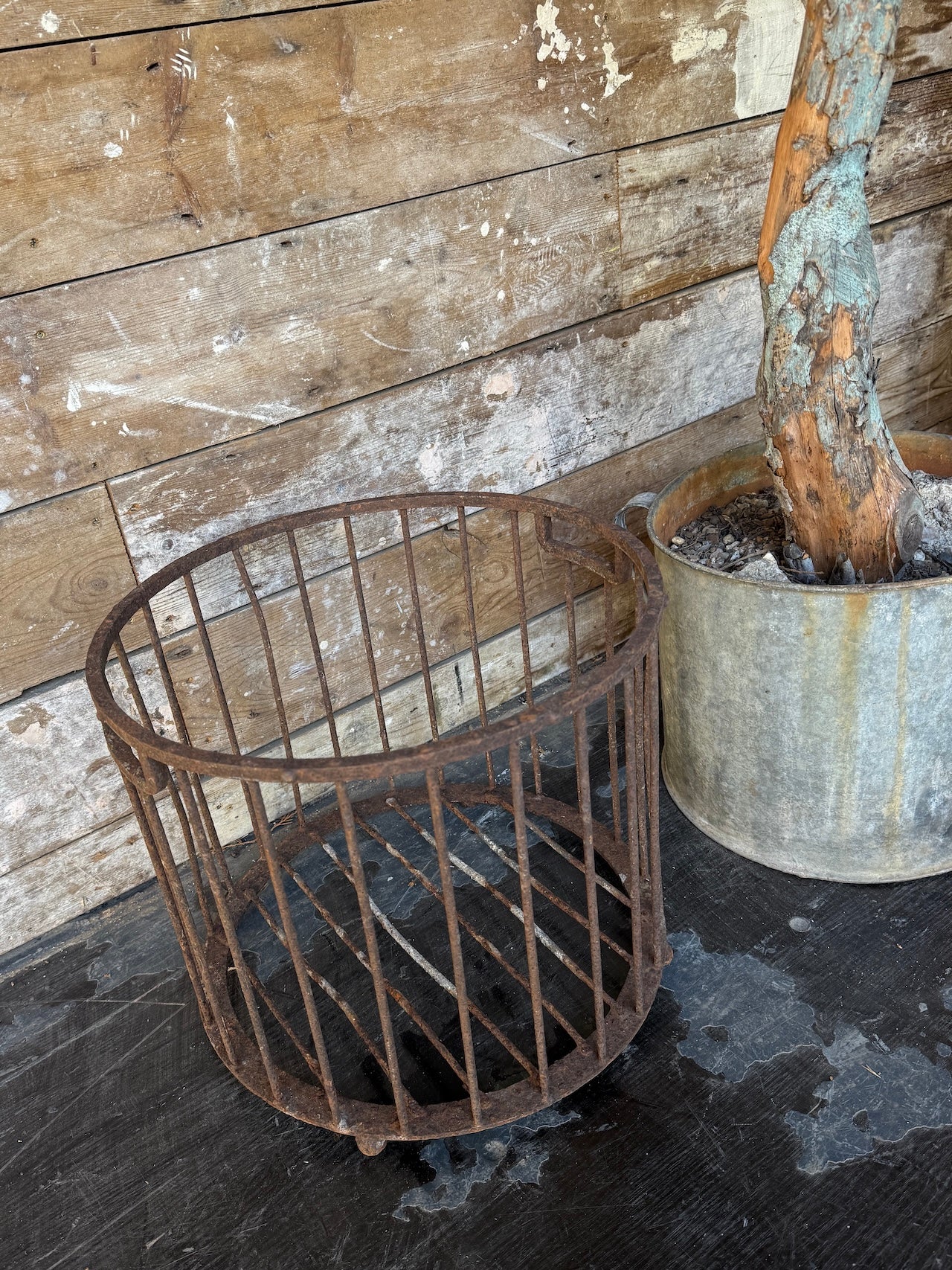 Small antique metal basket