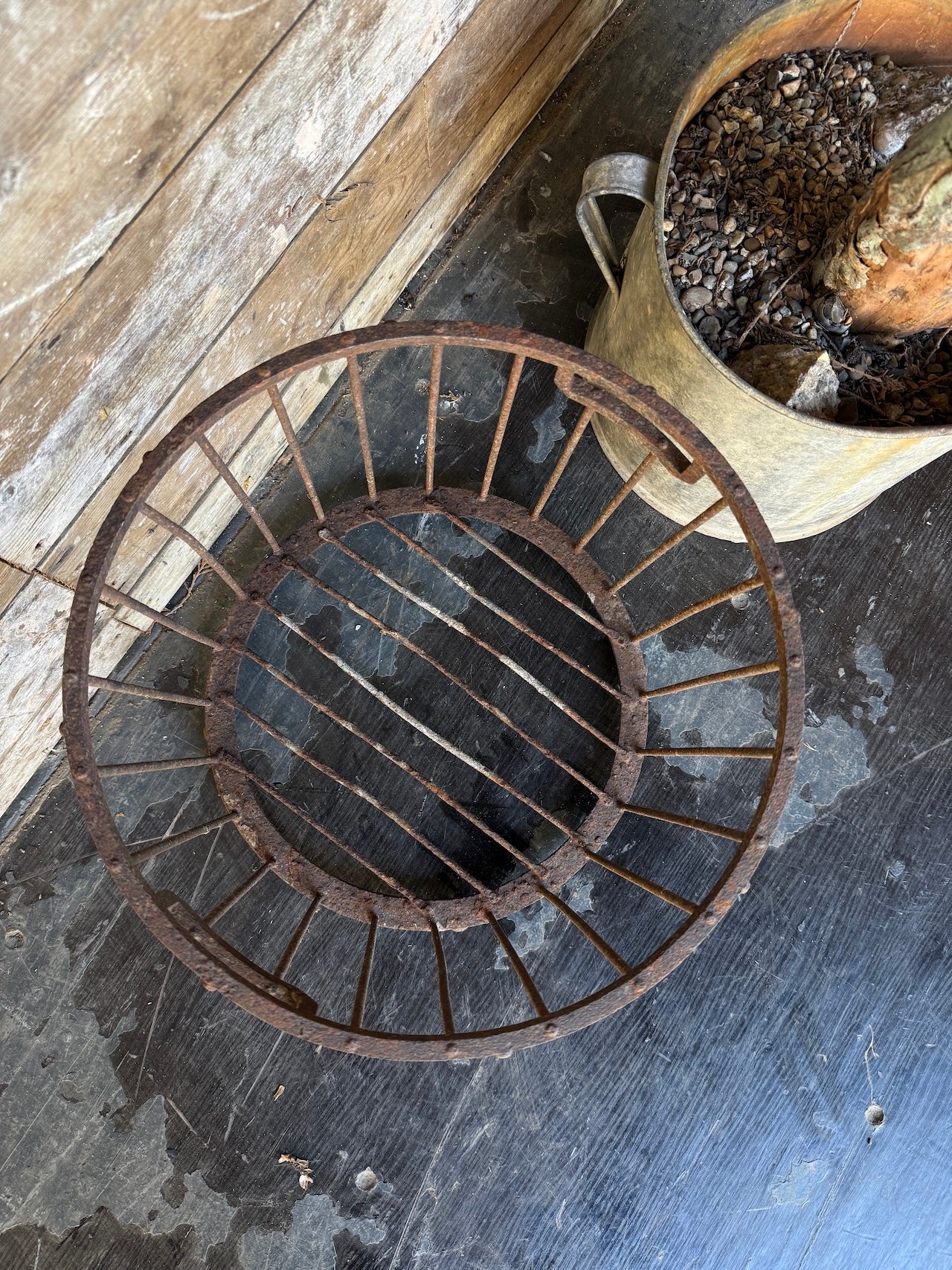 Small antique metal basket