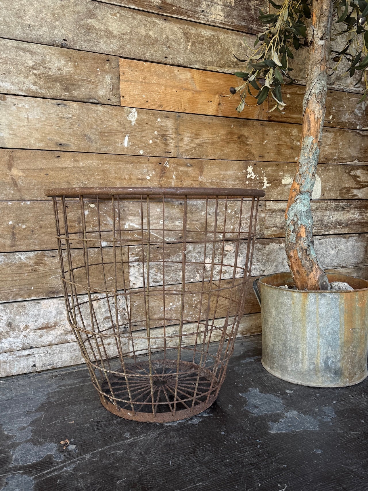 Large antique metal basket