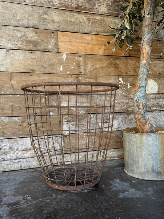 Large antique metal basket