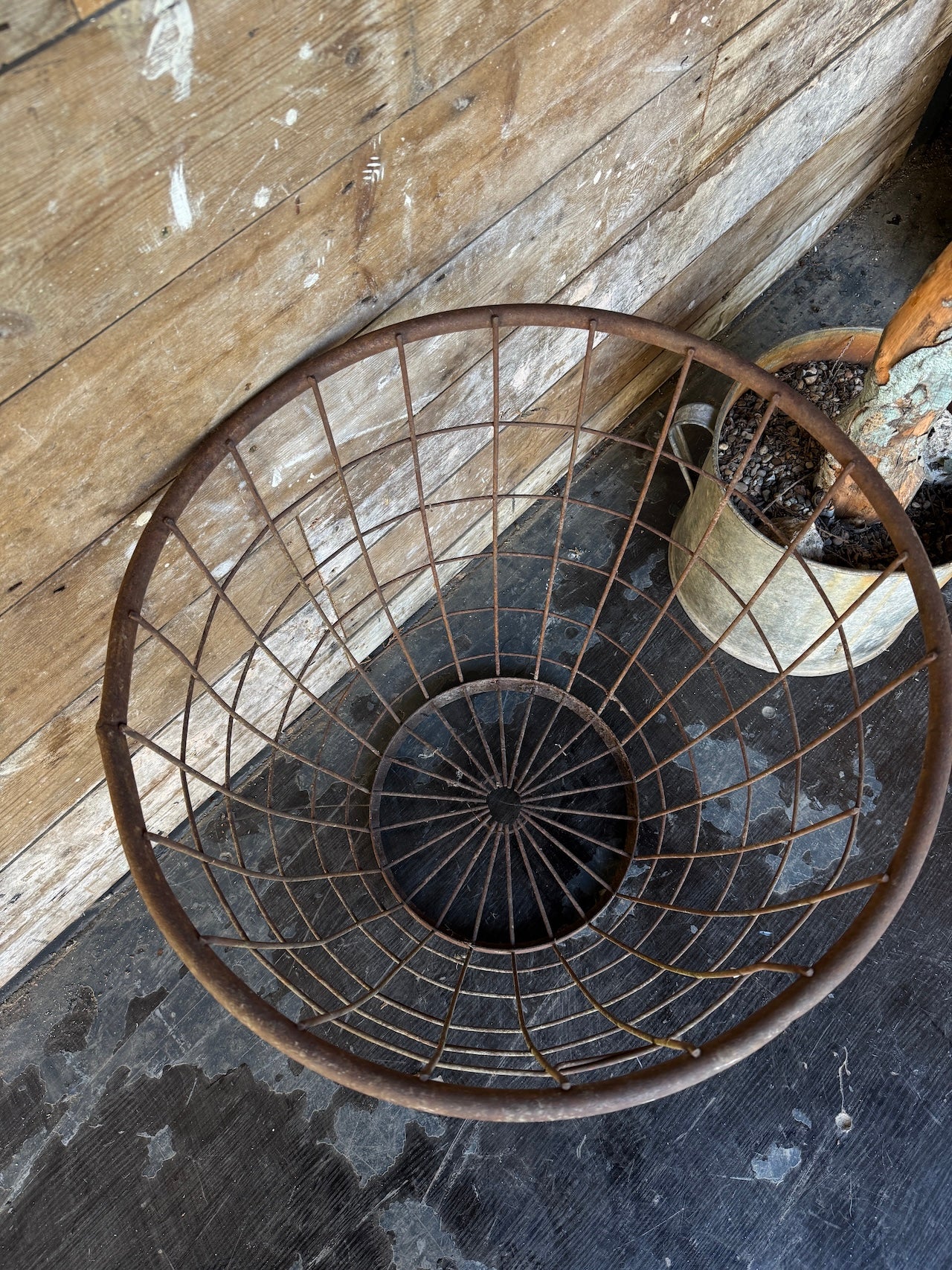 Large antique metal basket