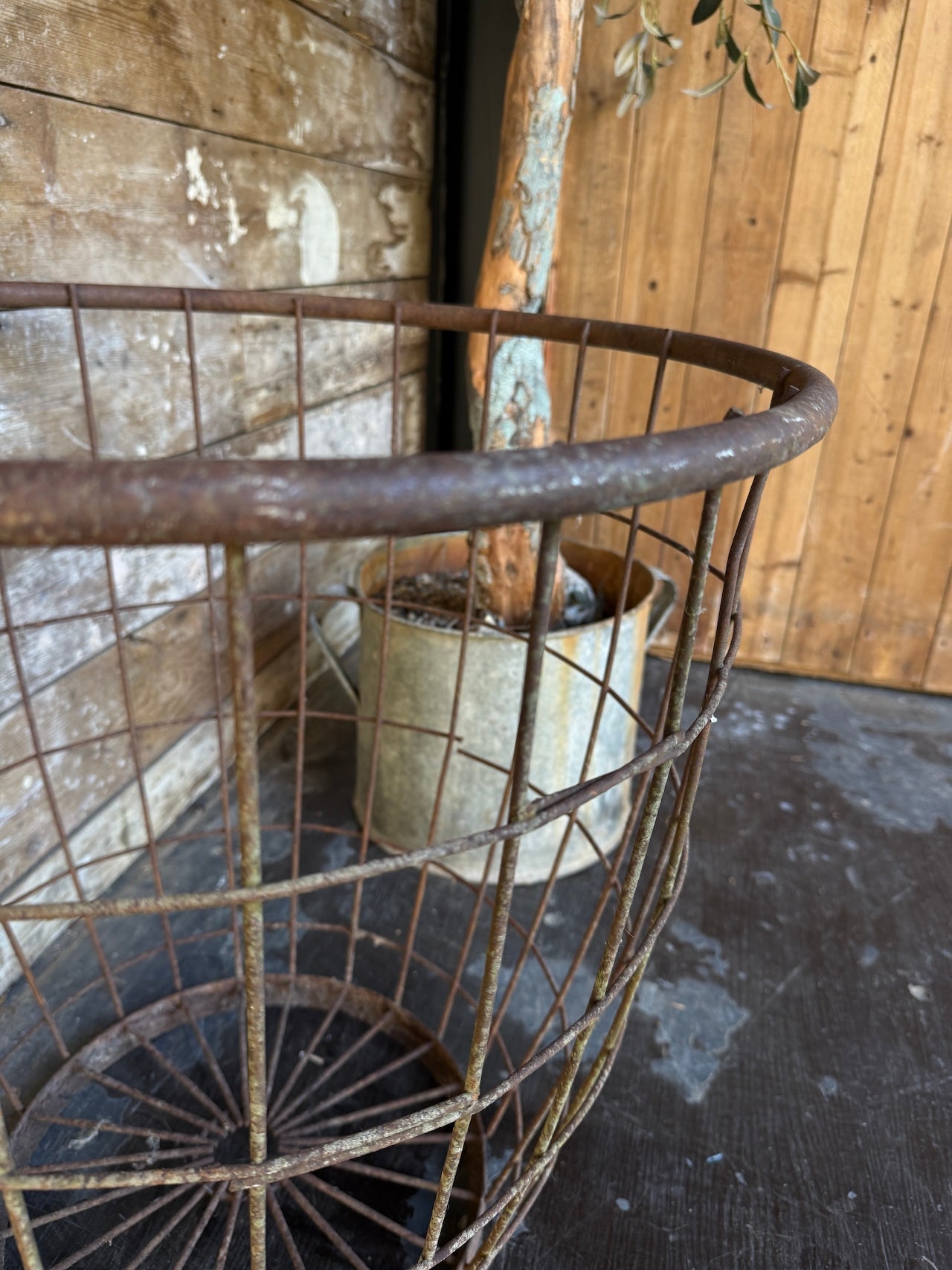 Large antique metal basket