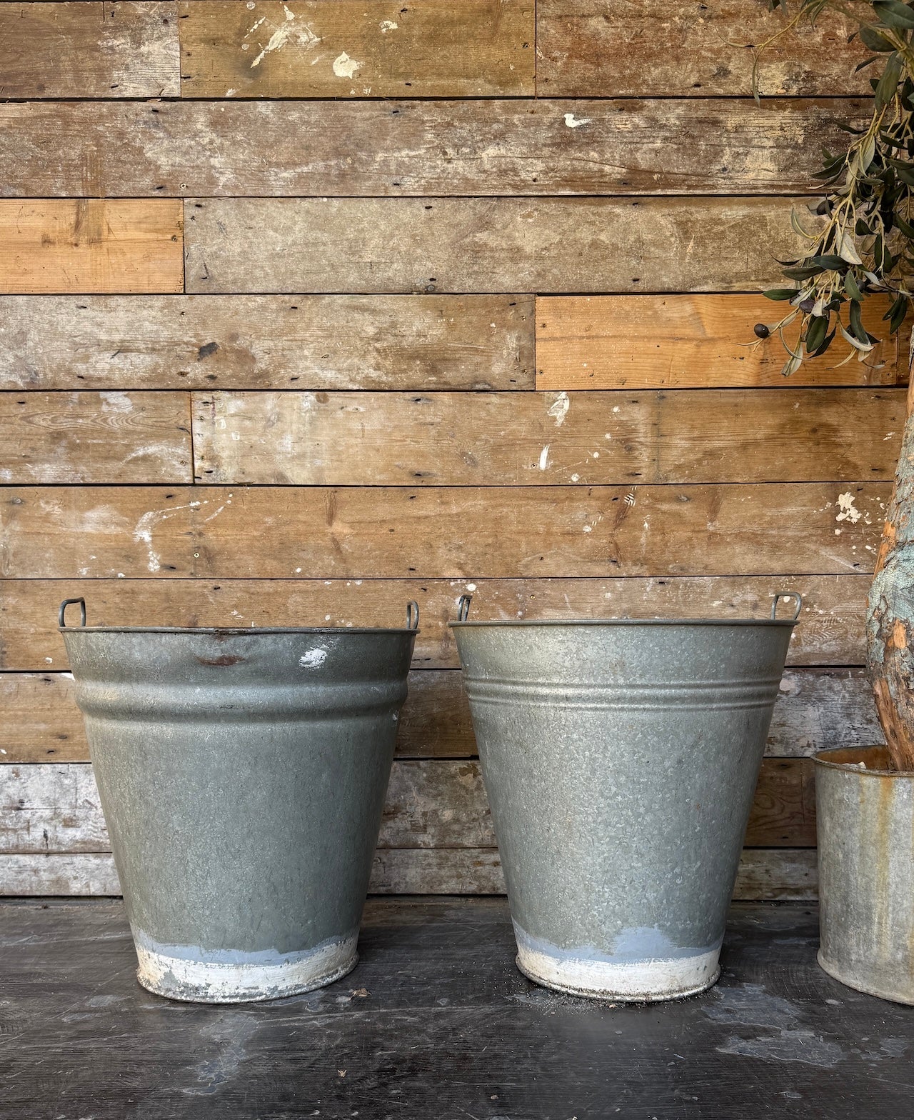Pair of galvanised planters