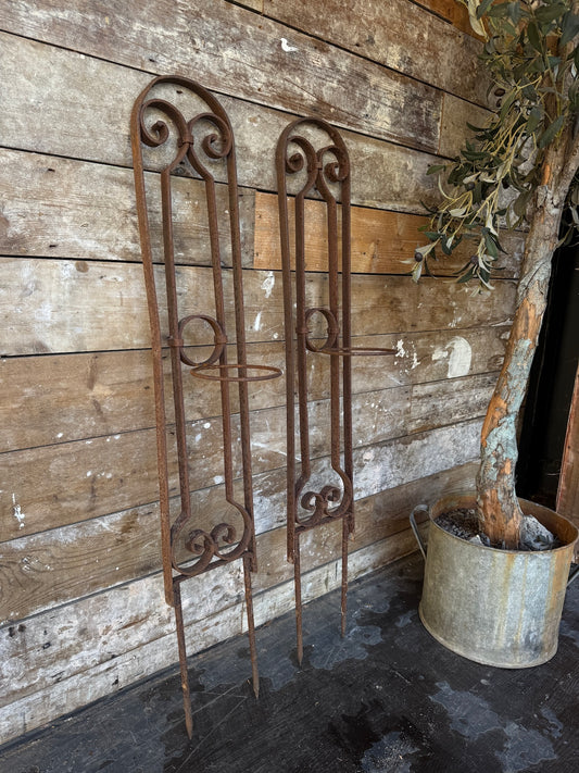 Pretty pair of rusted steel planters