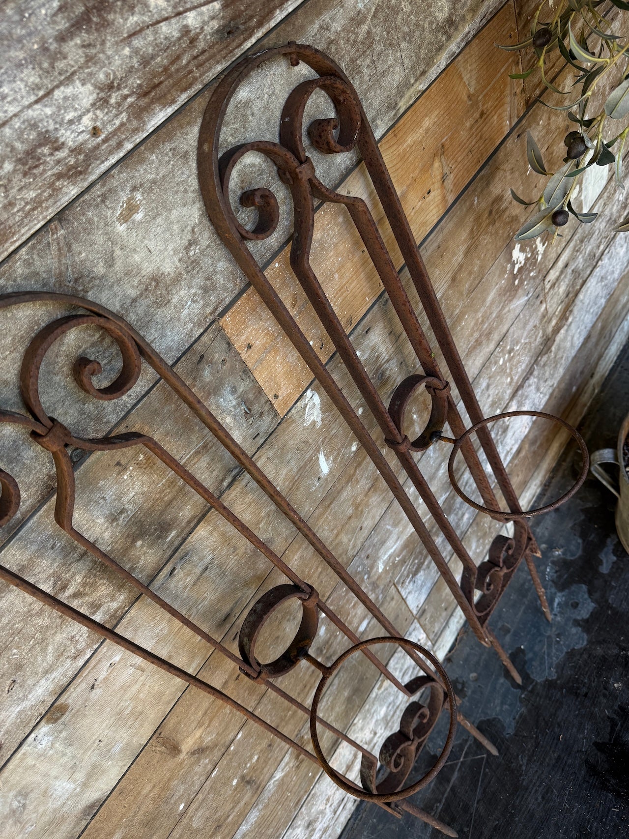 Pretty pair of rusted steel planters