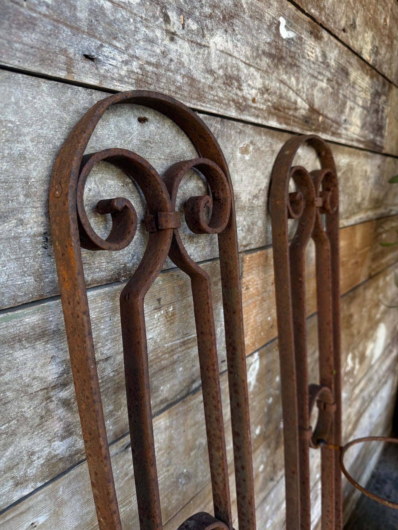 Pretty pair of rusted steel planters