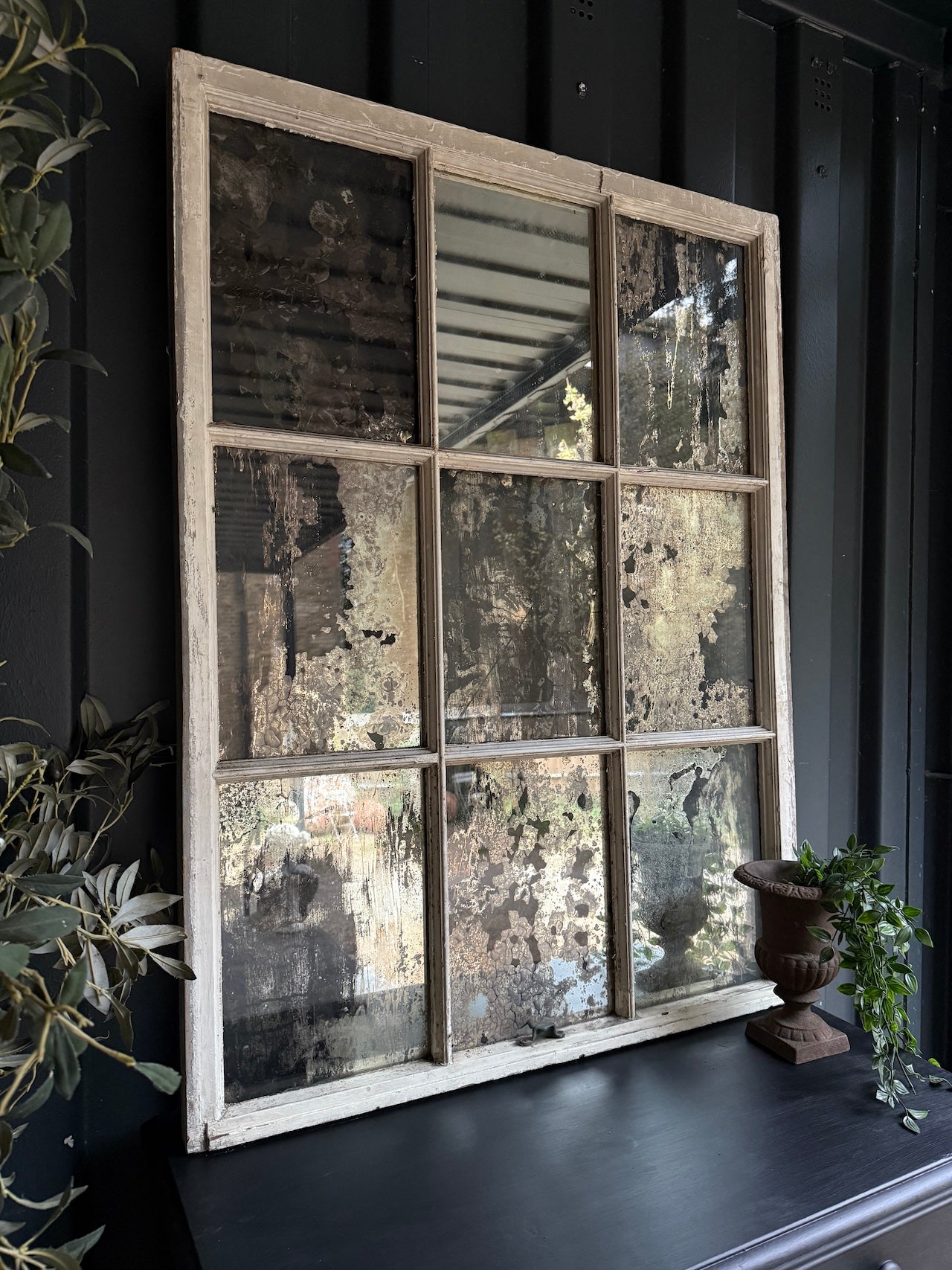 Lovely foxed French mirrored window frame