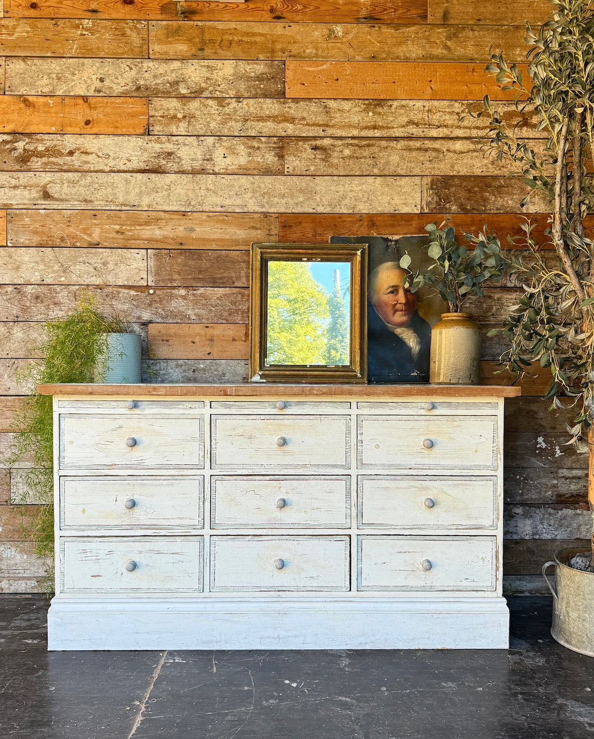 Tiled top bank of drawers