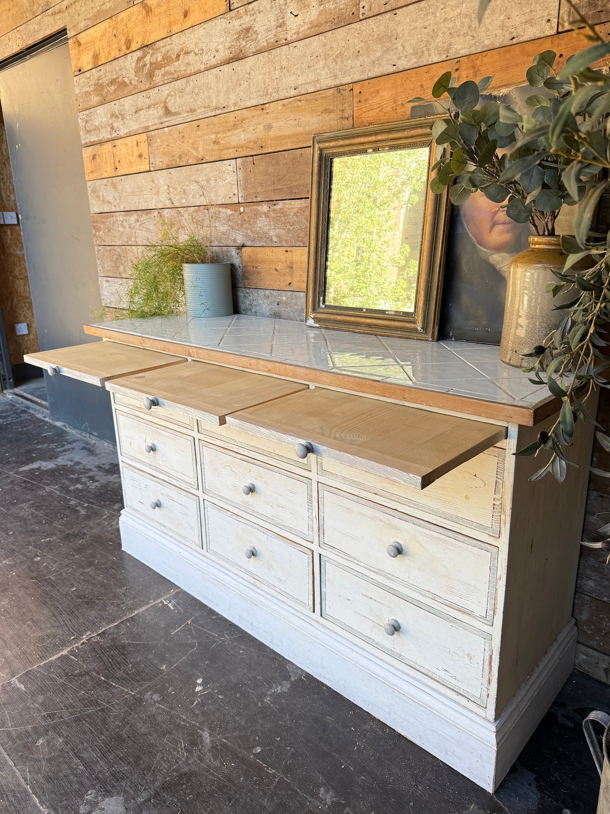 Tiled top bank of drawers