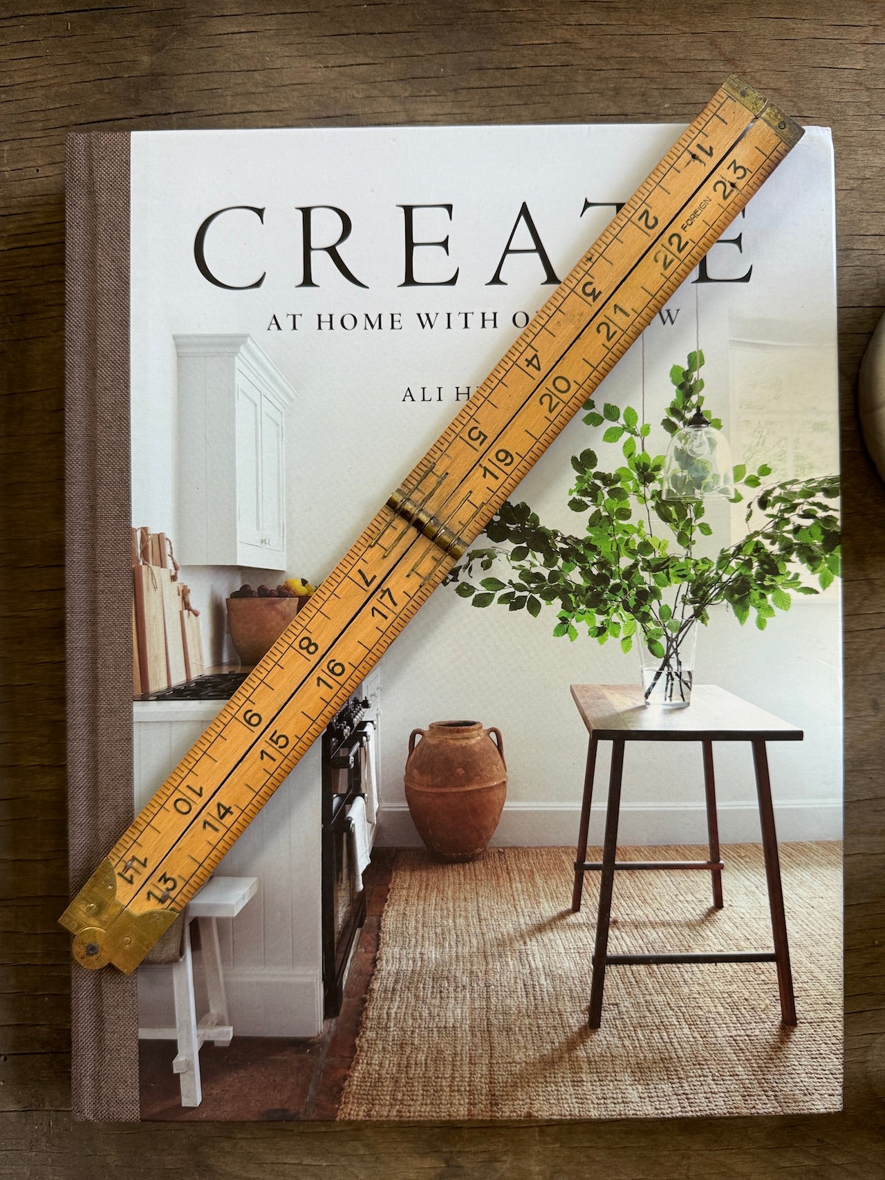 Vintage folding boxwood and brass ruler