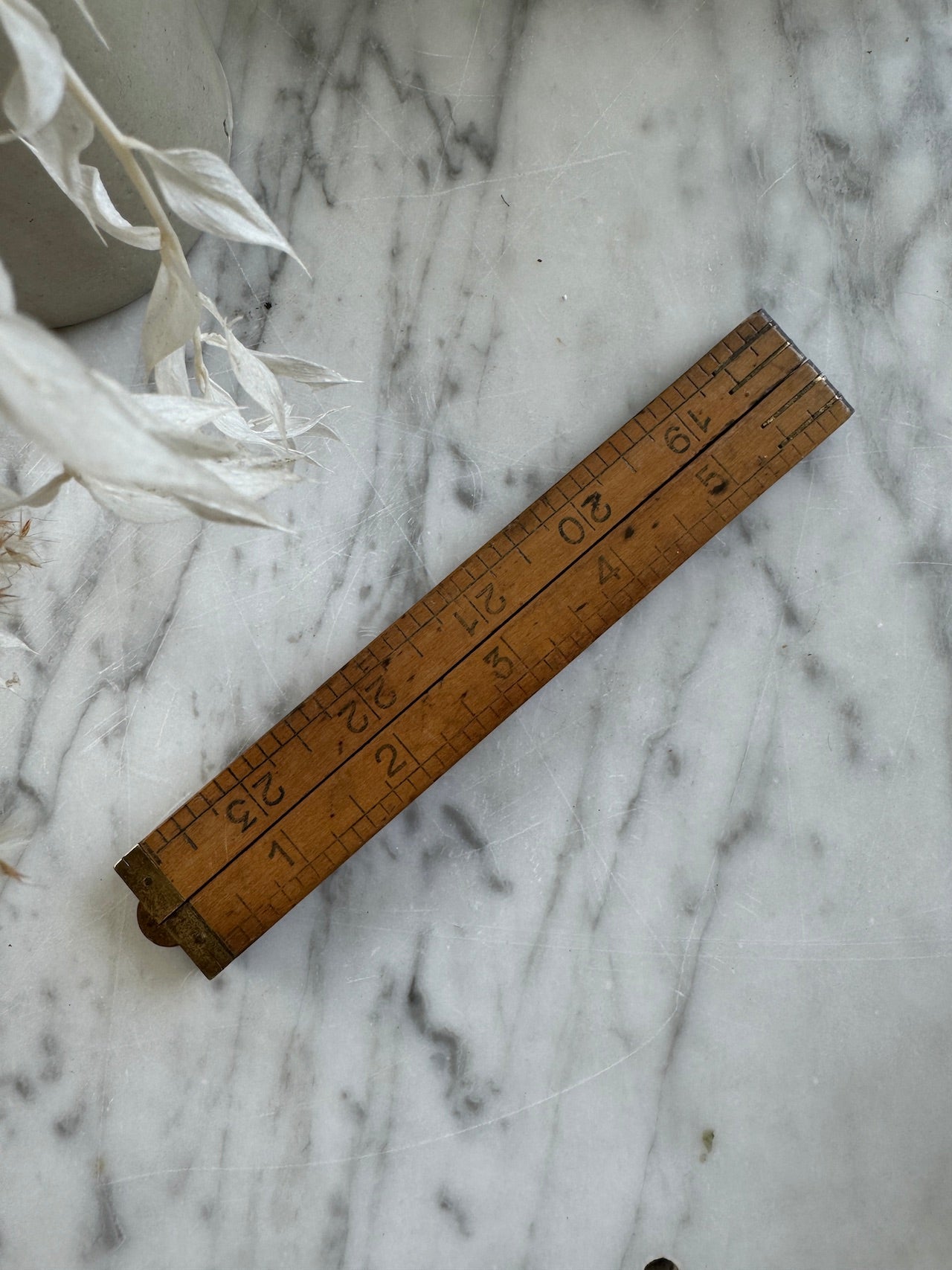 Vintage folding boxwood and brass ruler