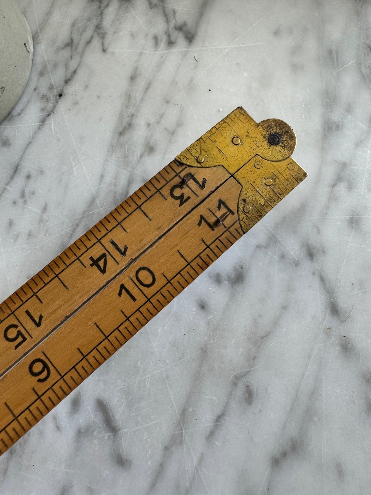 Vintage folding boxwood and brass ruler