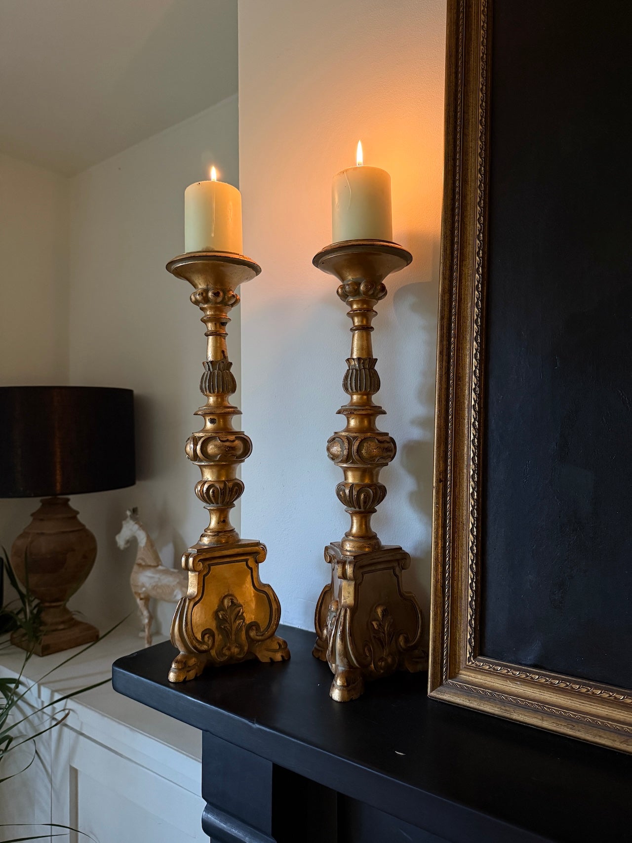 Pair of antique French giltwood candlesticks