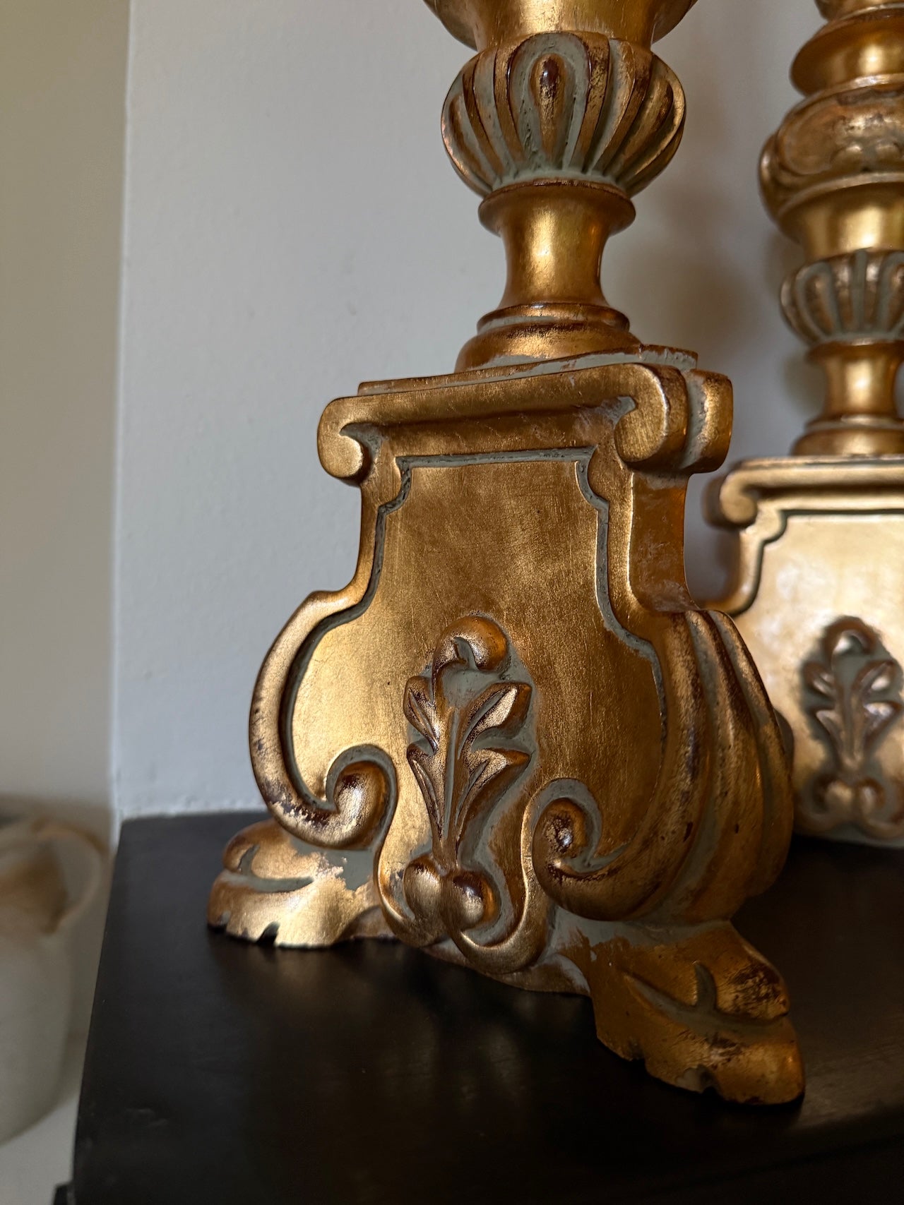 Pair of antique French giltwood candlesticks