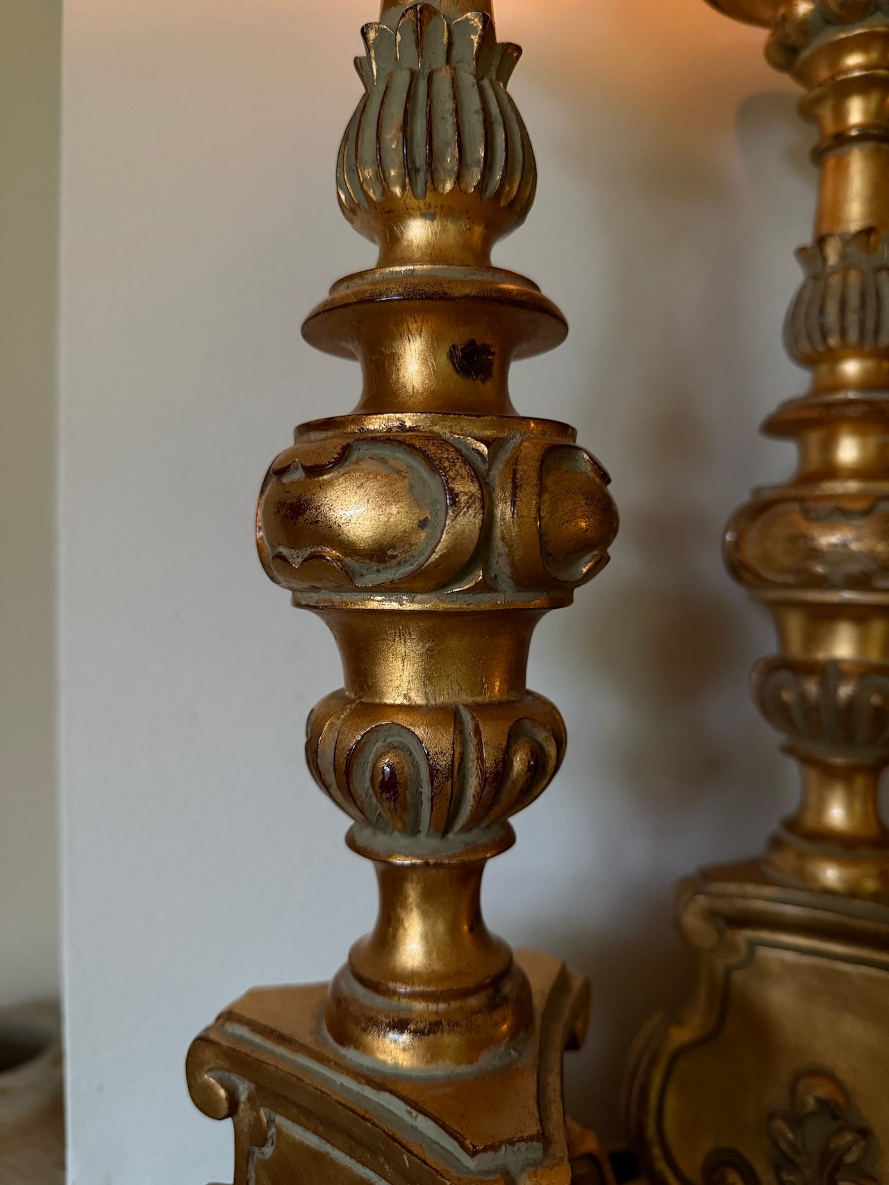 Pair of antique French giltwood candlesticks