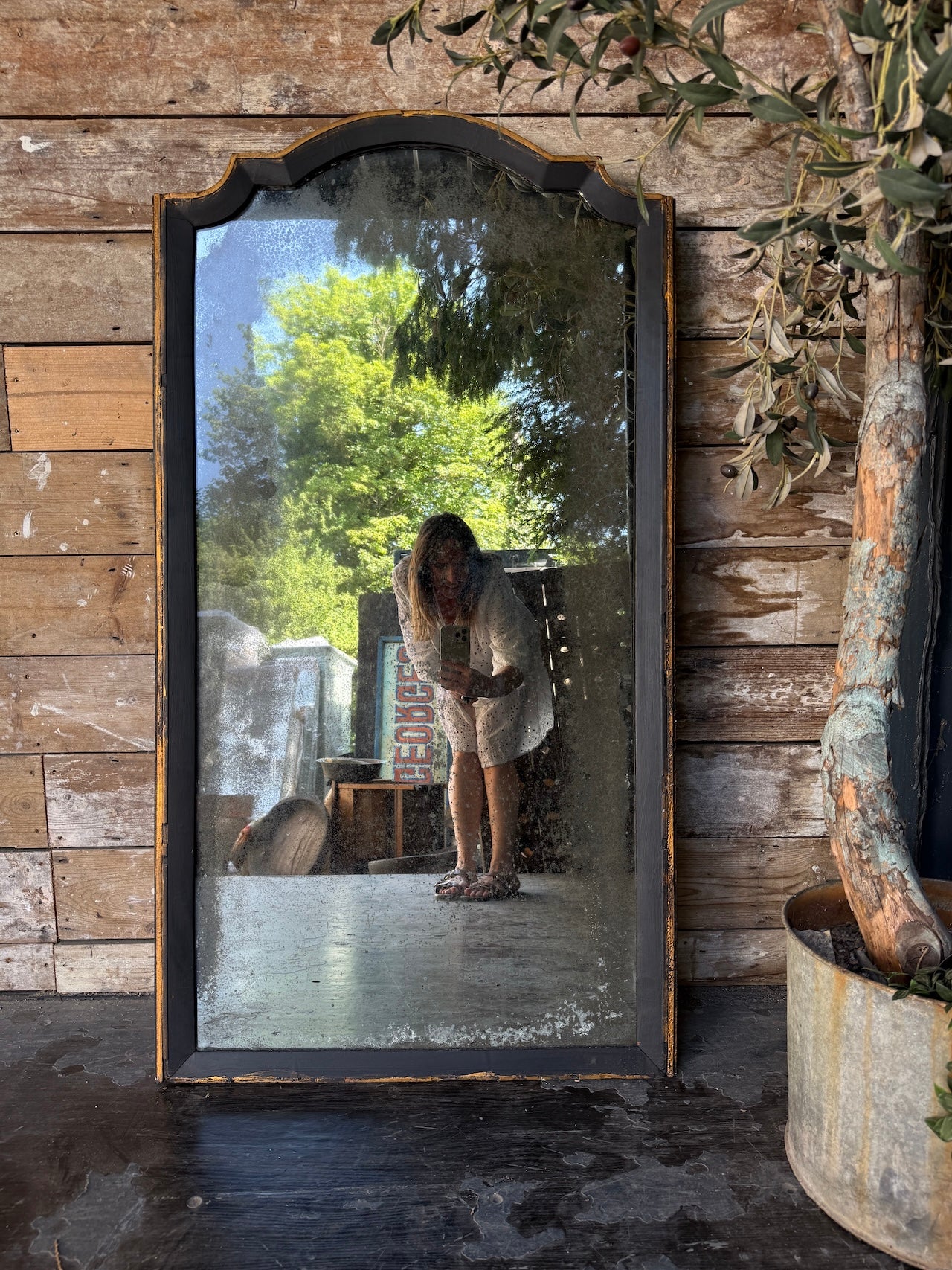 Black + gilt foxed mirror