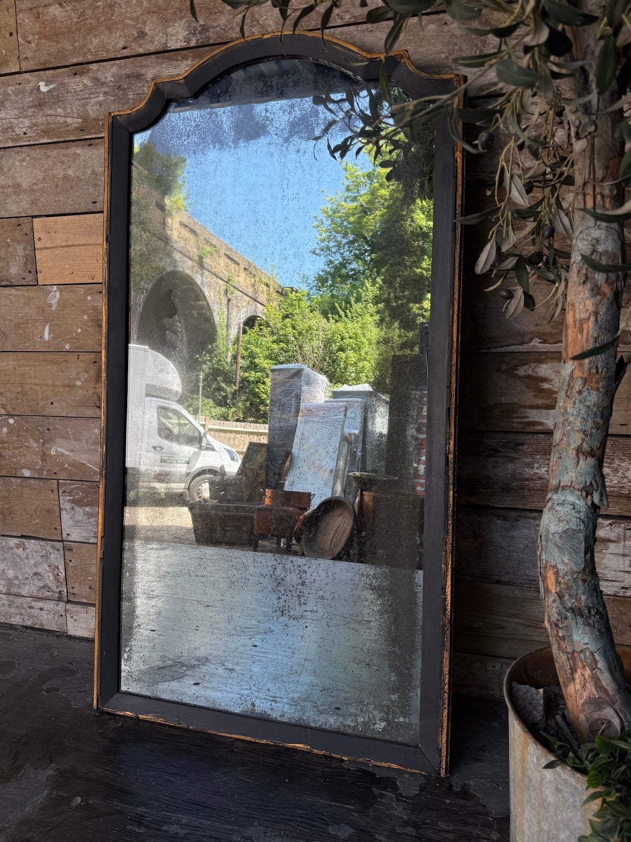 Black + gilt foxed mirror