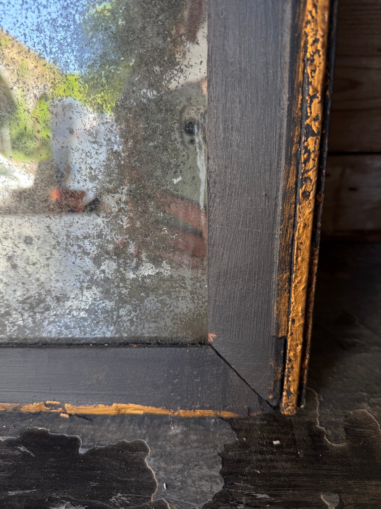 Black + gilt foxed mirror