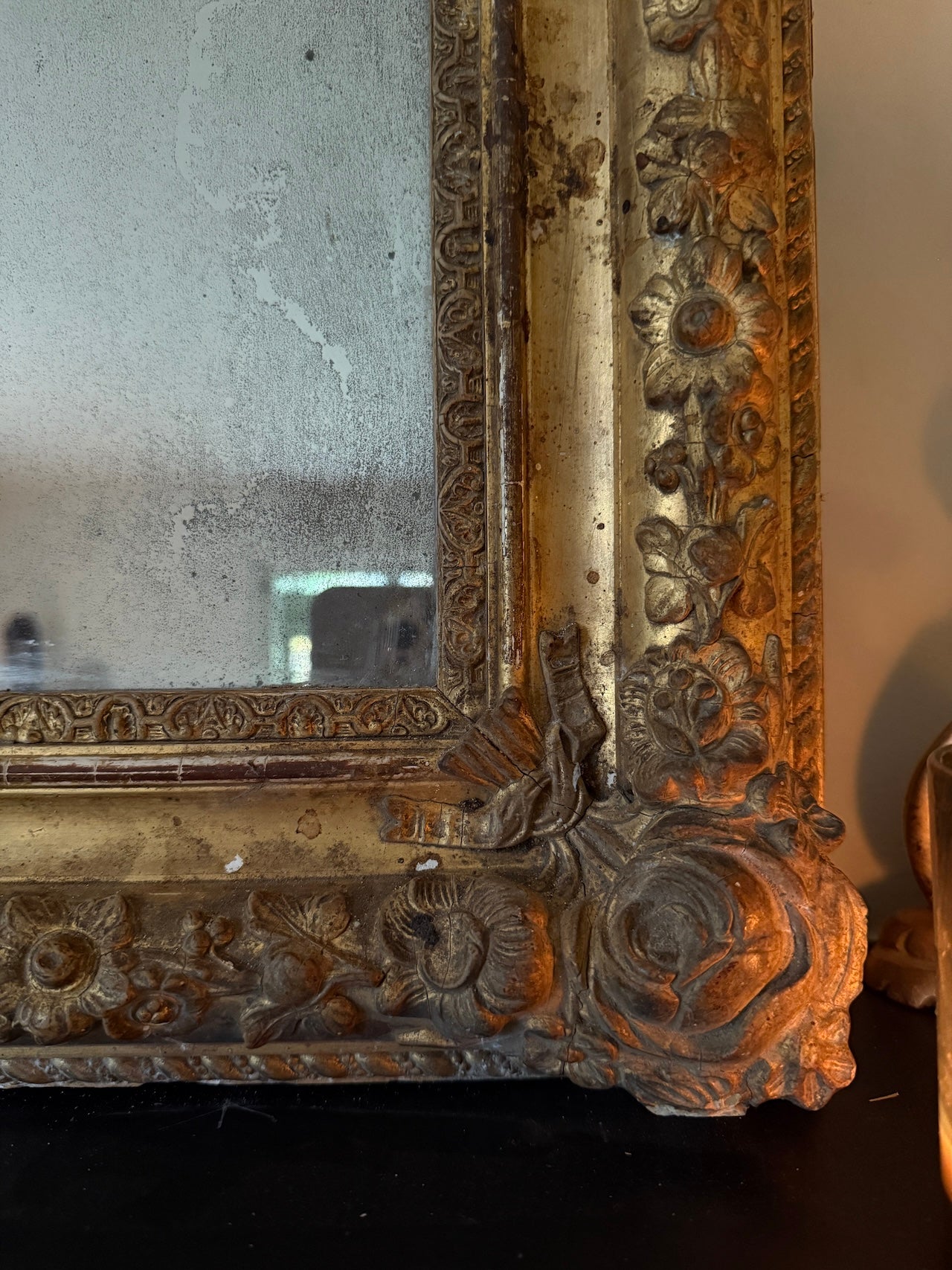 Large Foxed French gilt mirror