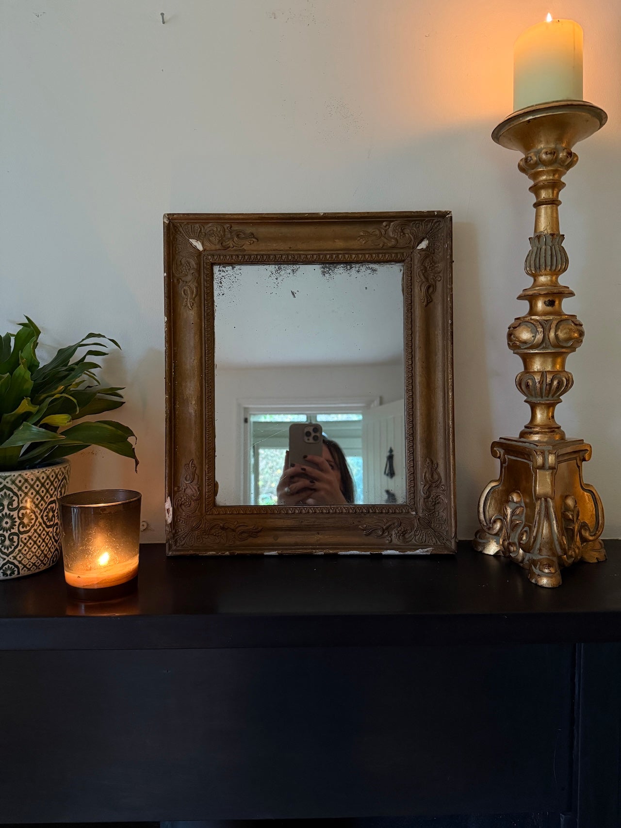 Pretty French dark gilt mirror