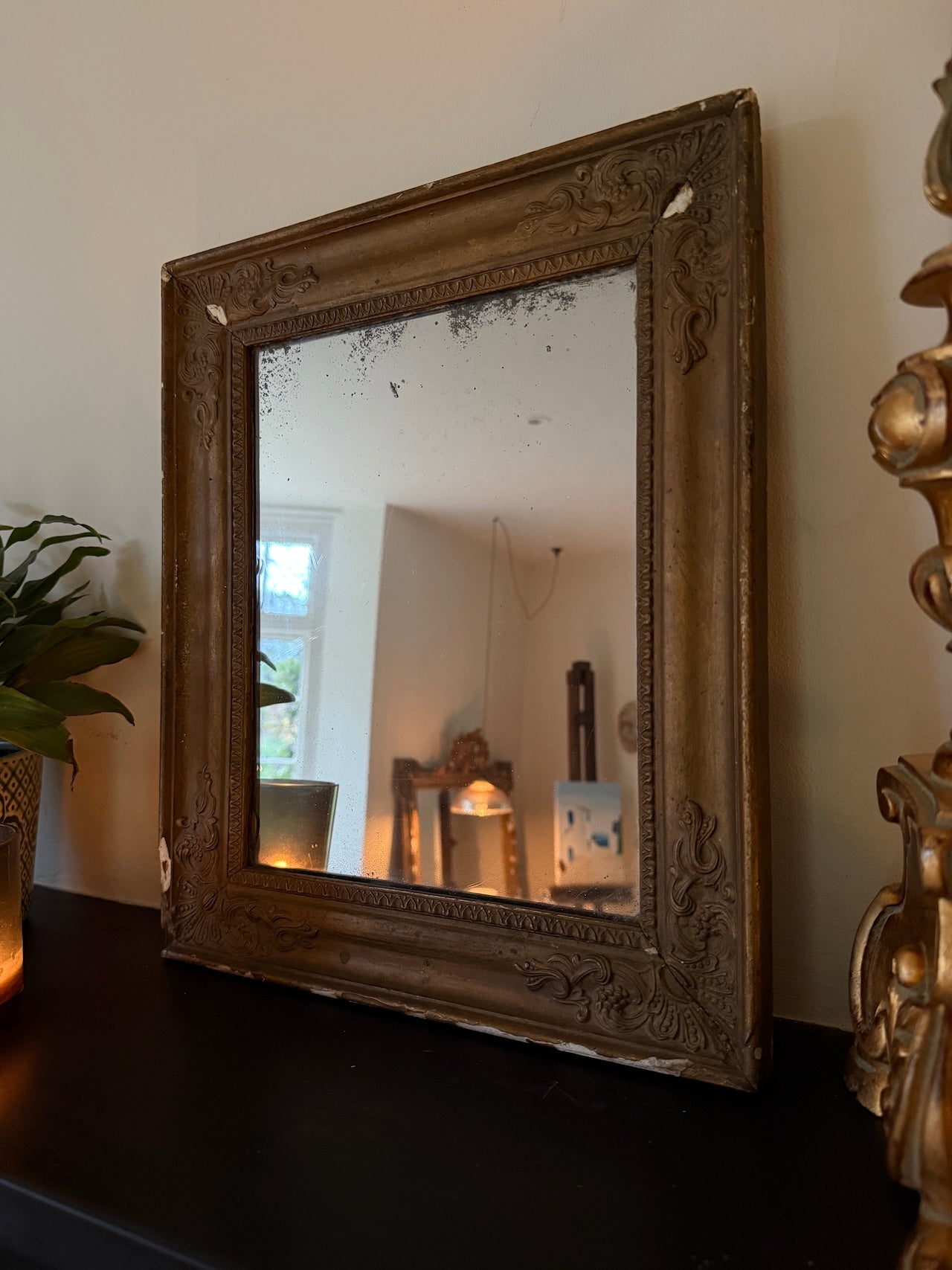 Pretty French dark gilt mirror
