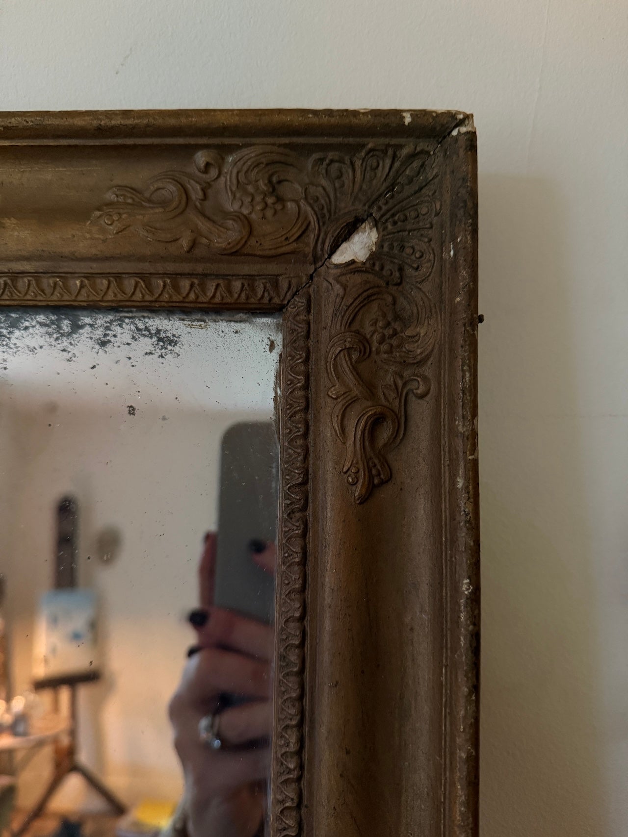 Pretty French dark gilt mirror