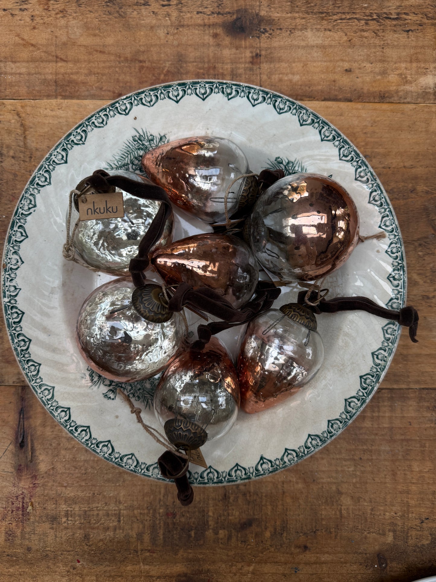 Set of 7 Nkuku Nevasa copper baubles