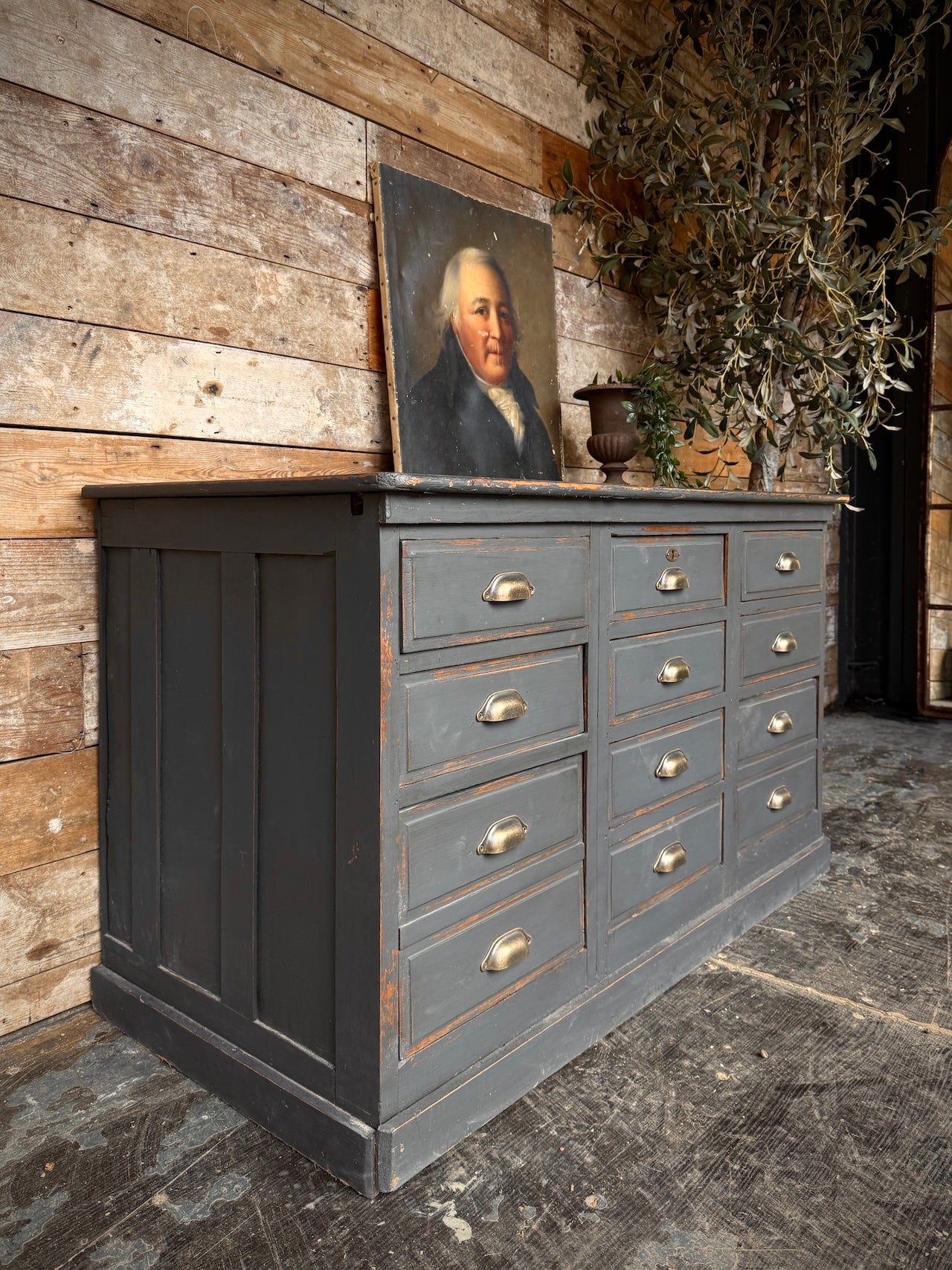 Rustic painted bank of drawers