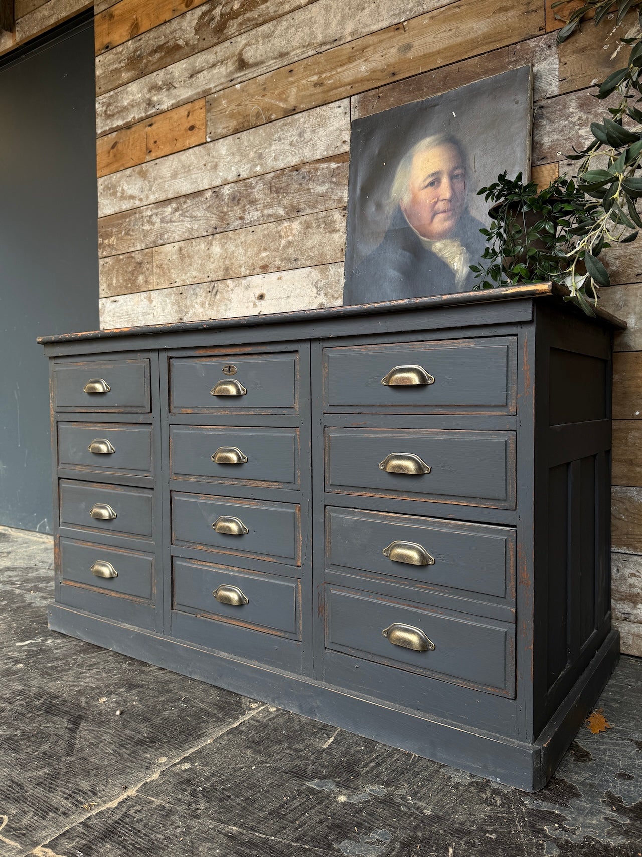 Rustic painted bank of drawers
