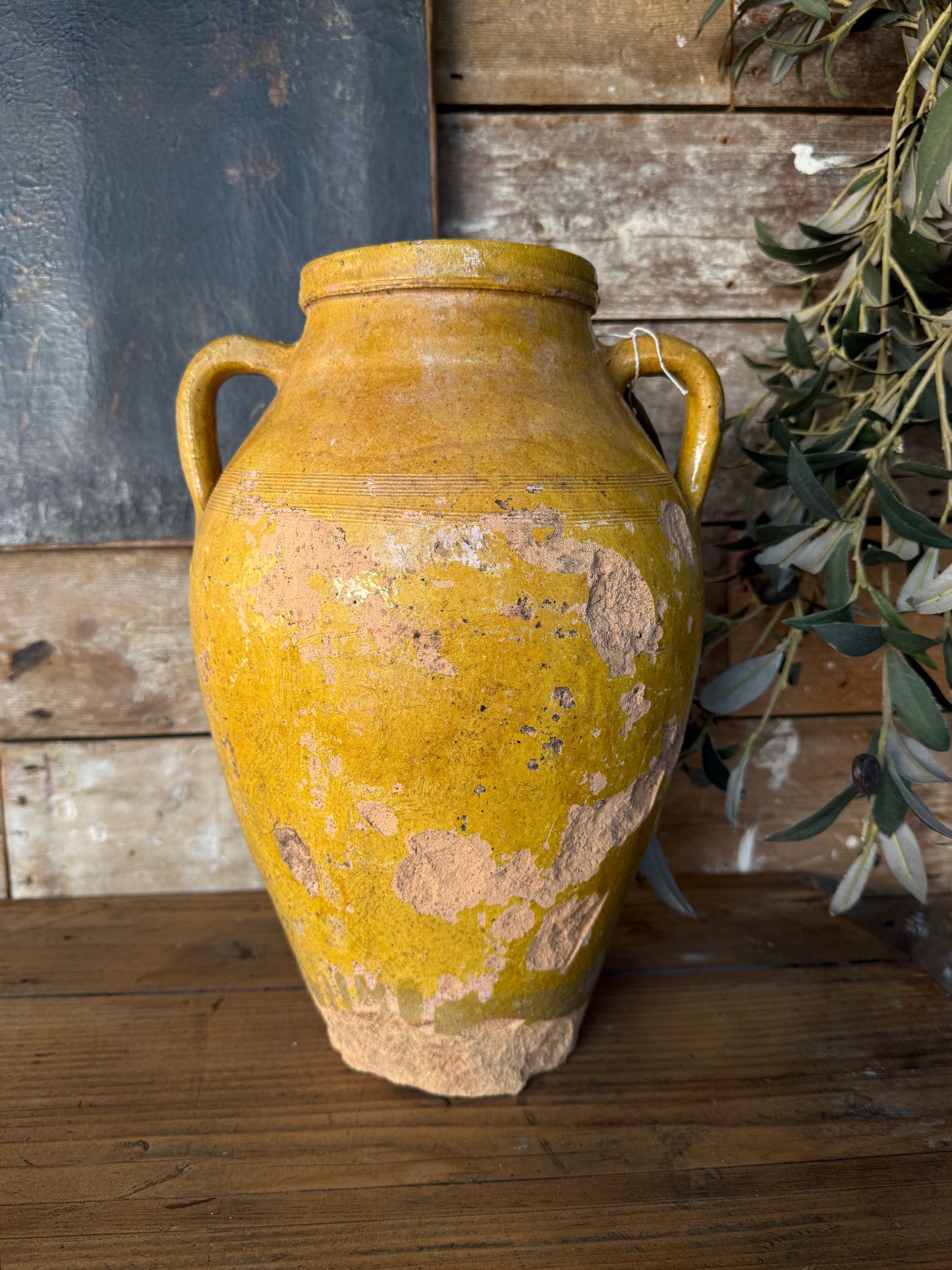 Yellow glazed confit jar / vase
