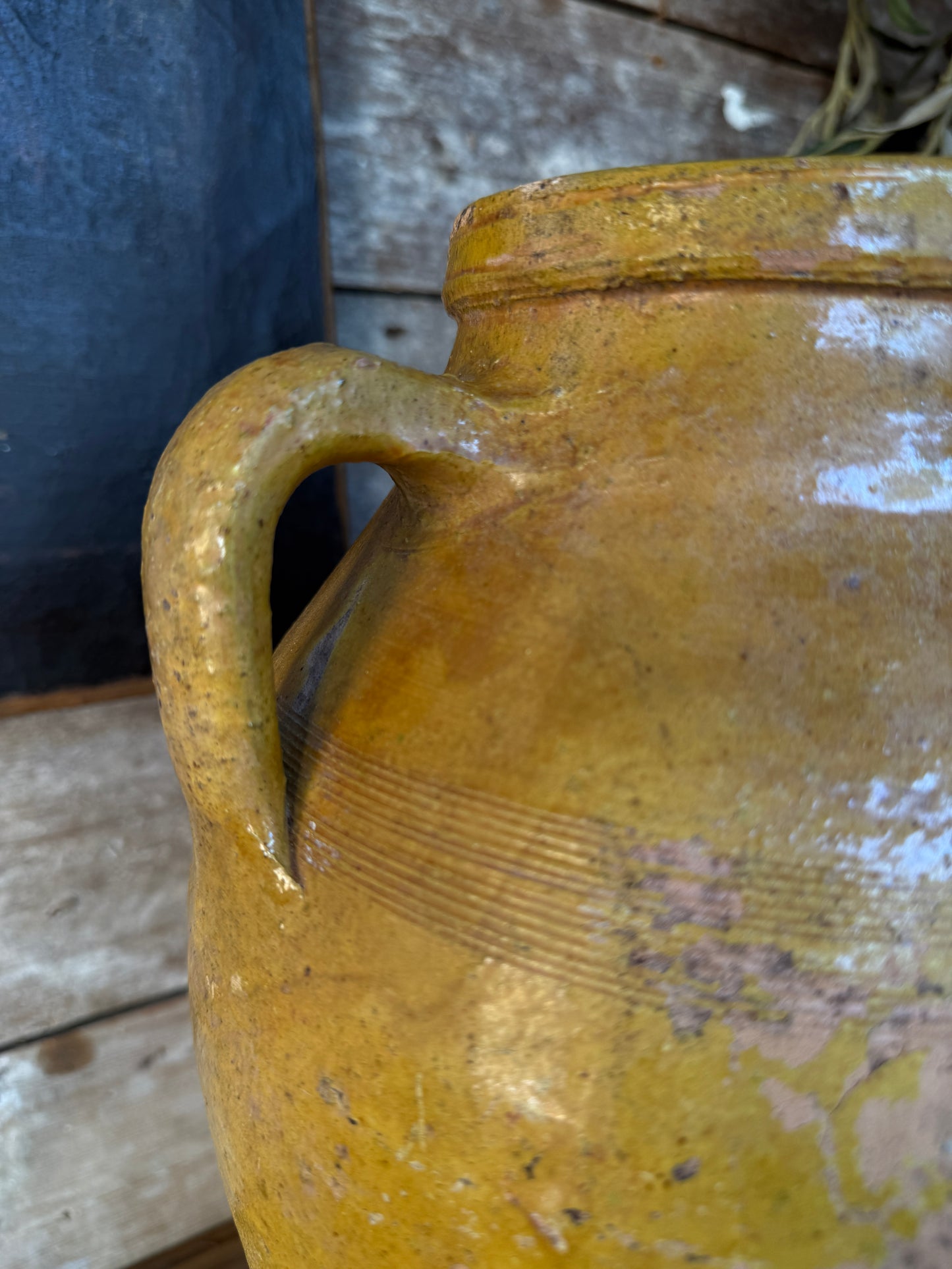 Yellow glazed confit jar / vase