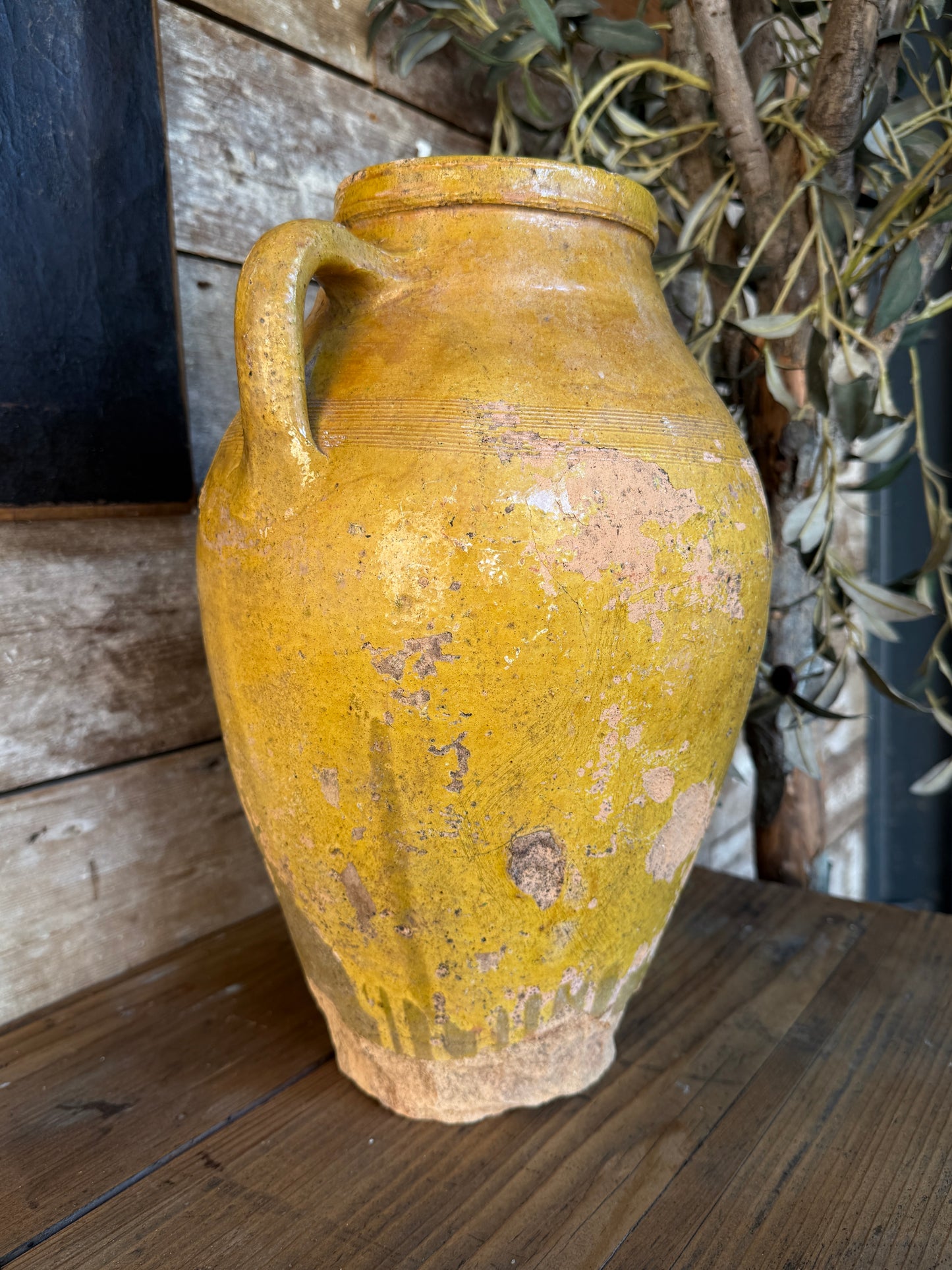 Yellow glazed confit jar / vase