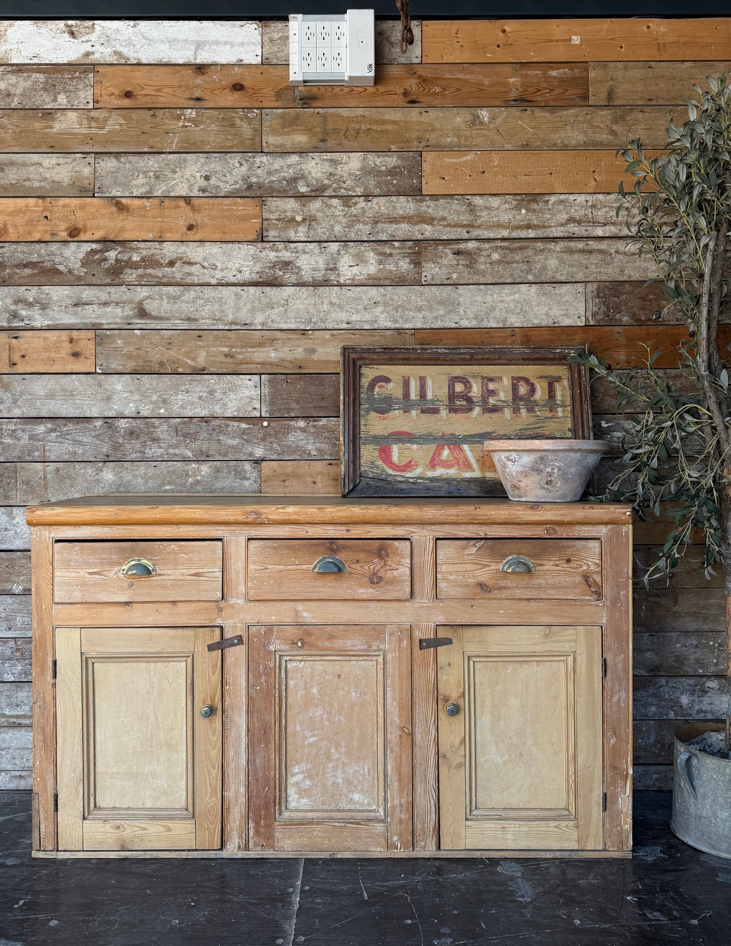 Rustic English old pine sideboard