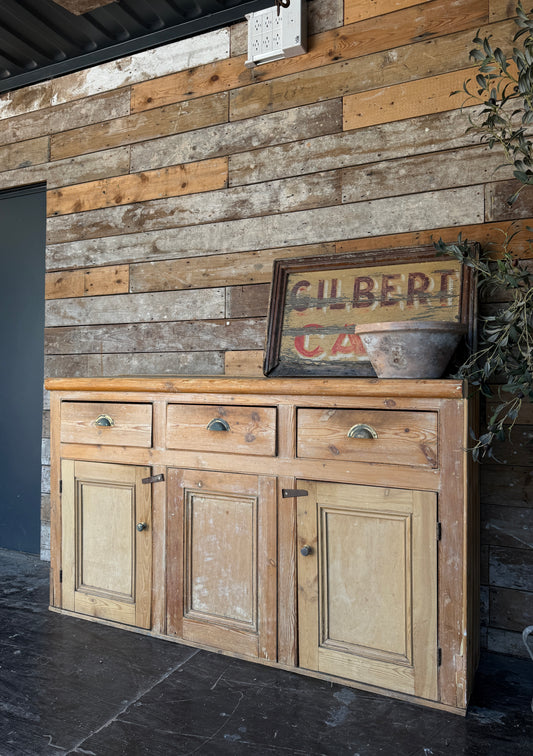 Rustic English old pine sideboard