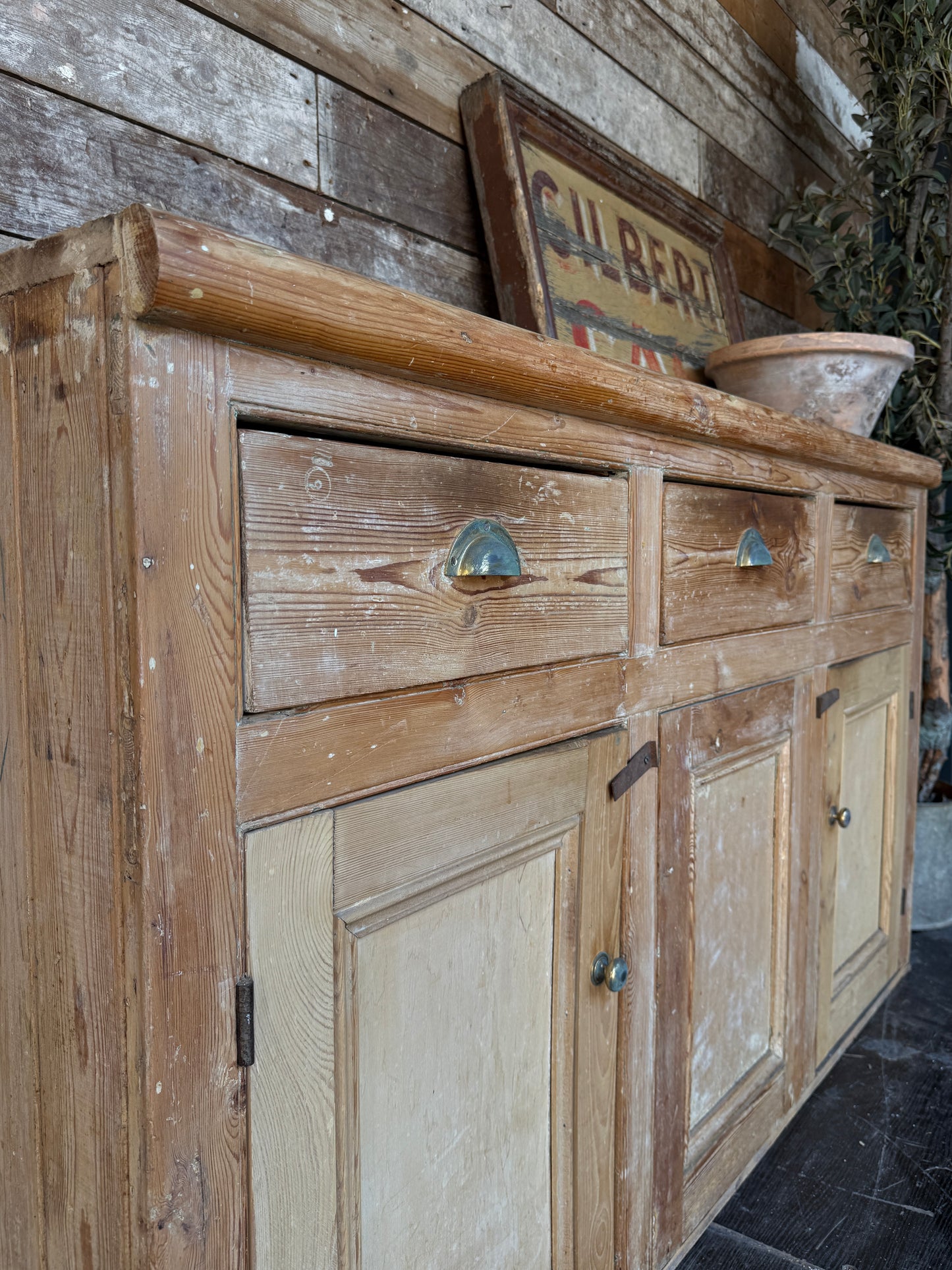 Rustic English old pine sideboard