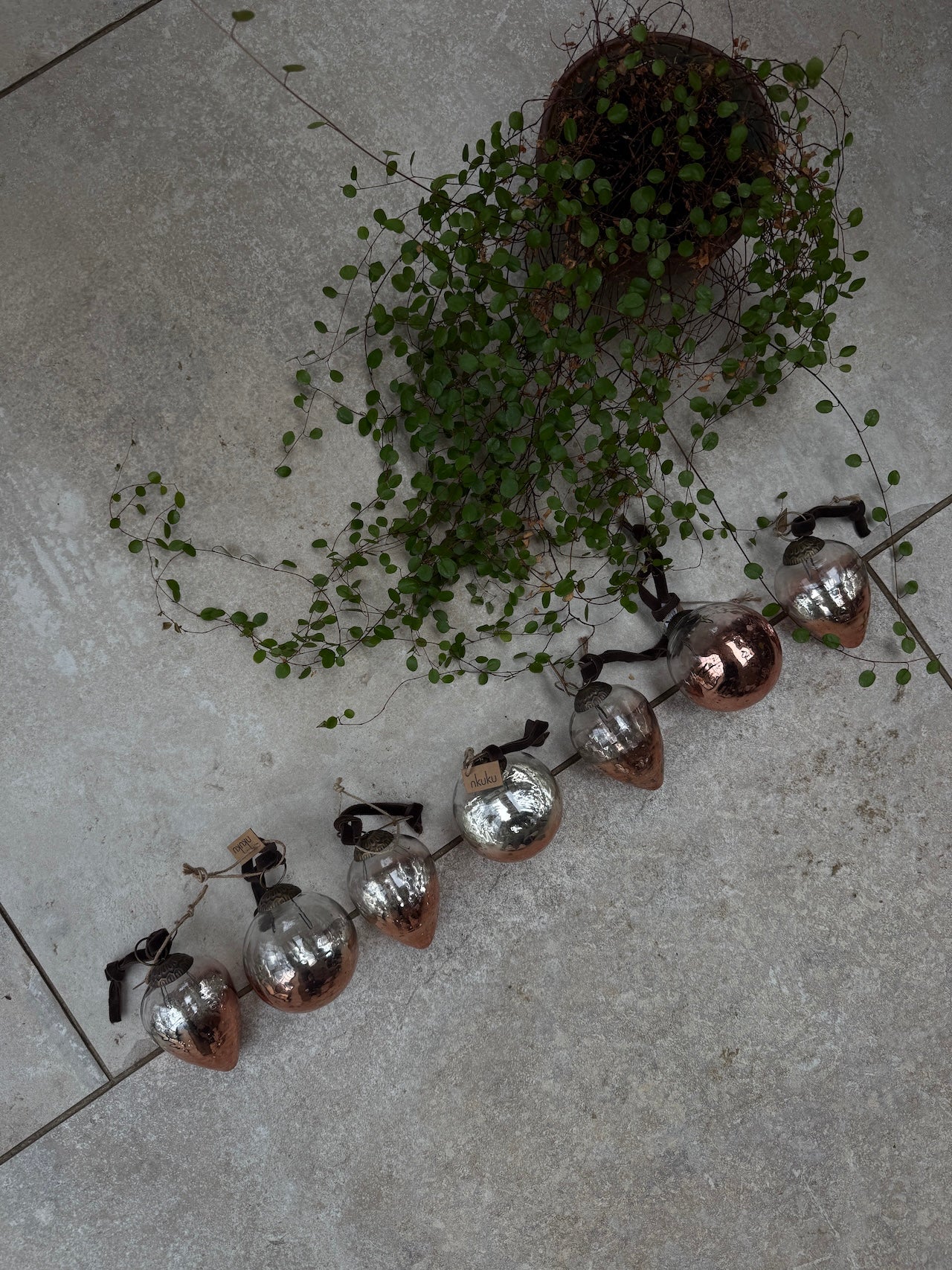 Set of 7 Nkuku Nevasa copper baubles