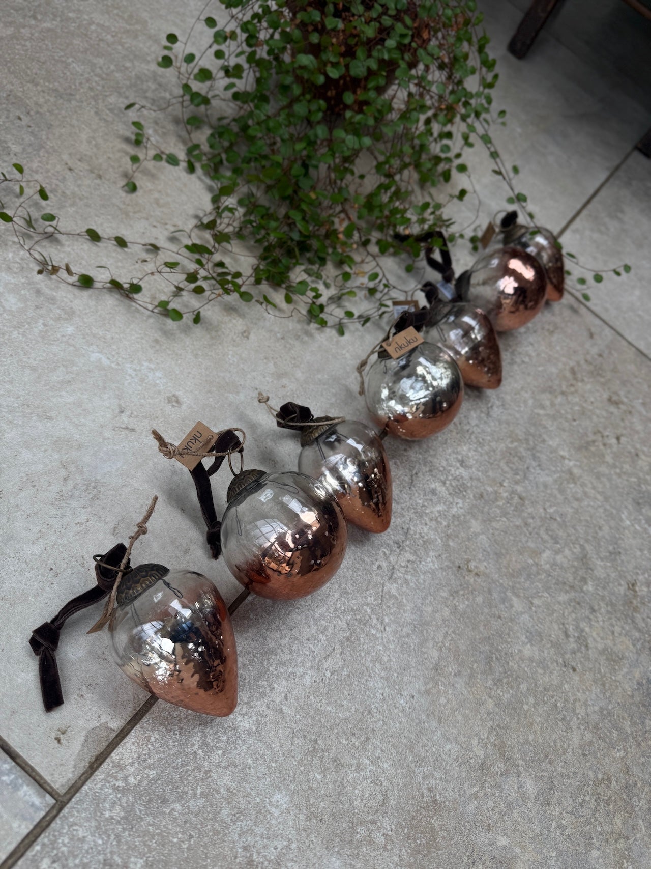 Set of 7 Nkuku Nevasa copper baubles