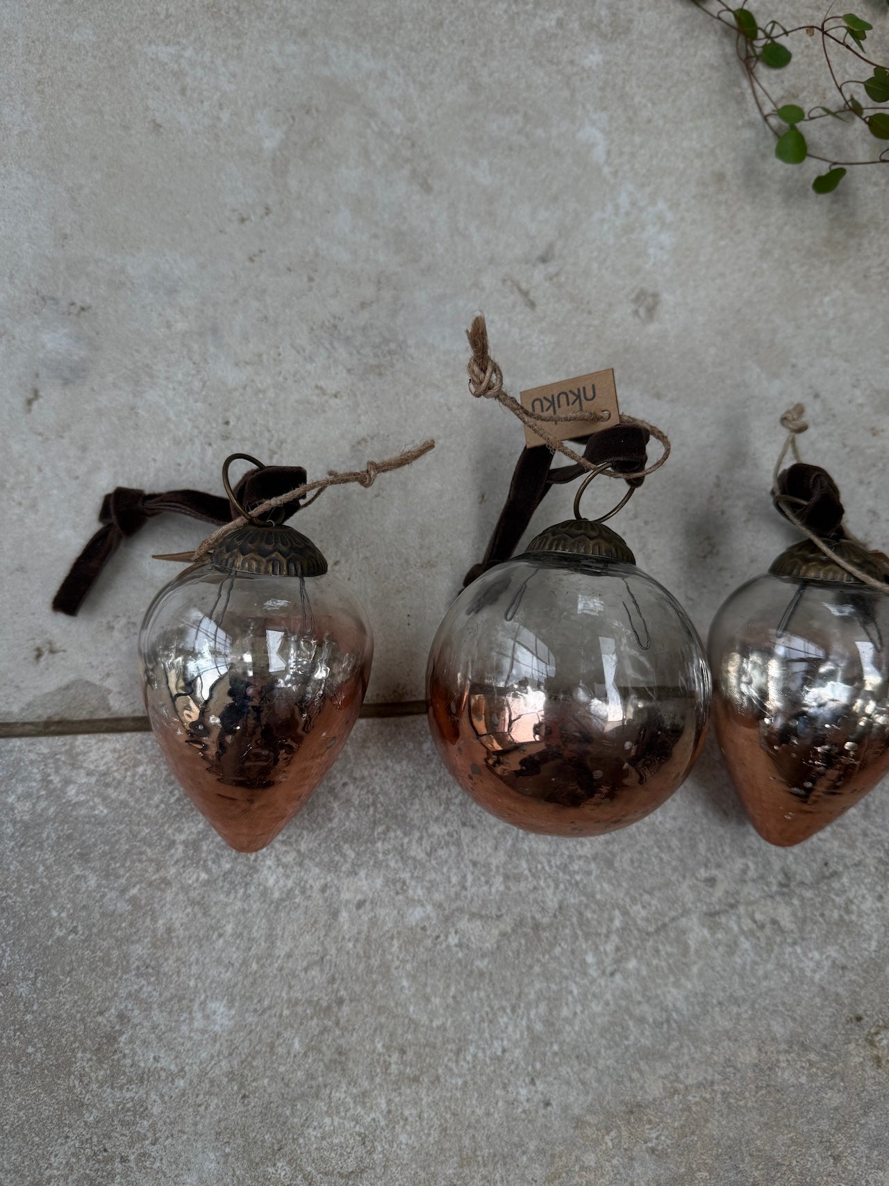 Set of 7 Nkuku Nevasa copper baubles