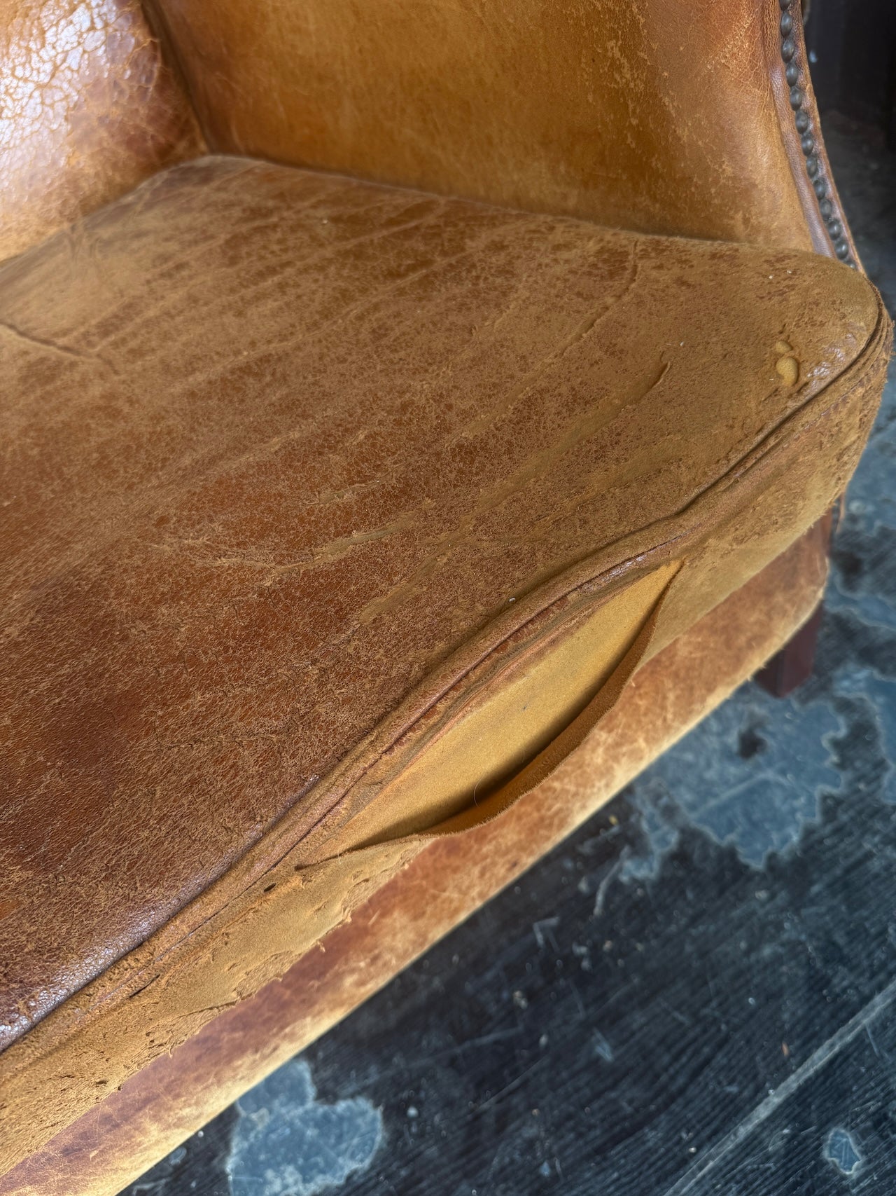 Worn Dutch Vintage Leather Wingback Chairs