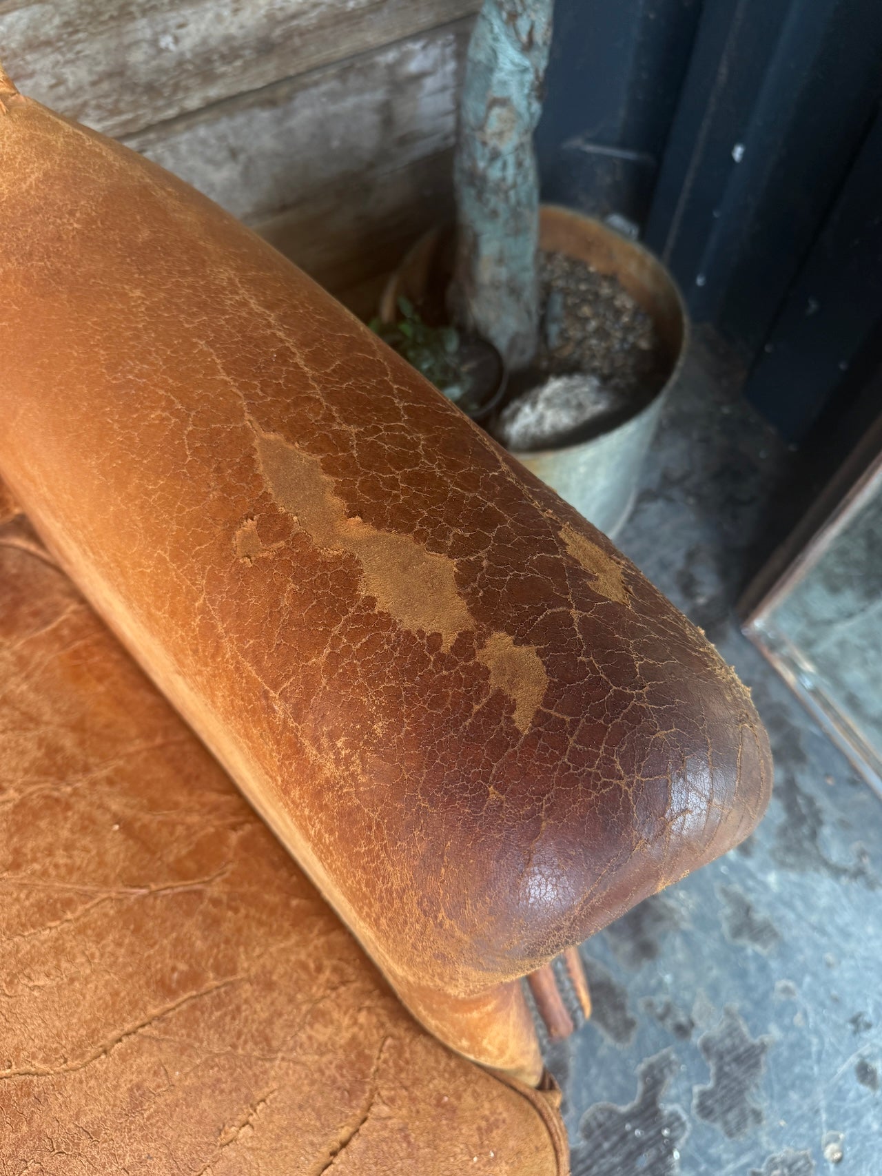 Worn Dutch Vintage Leather Wingback Chairs
