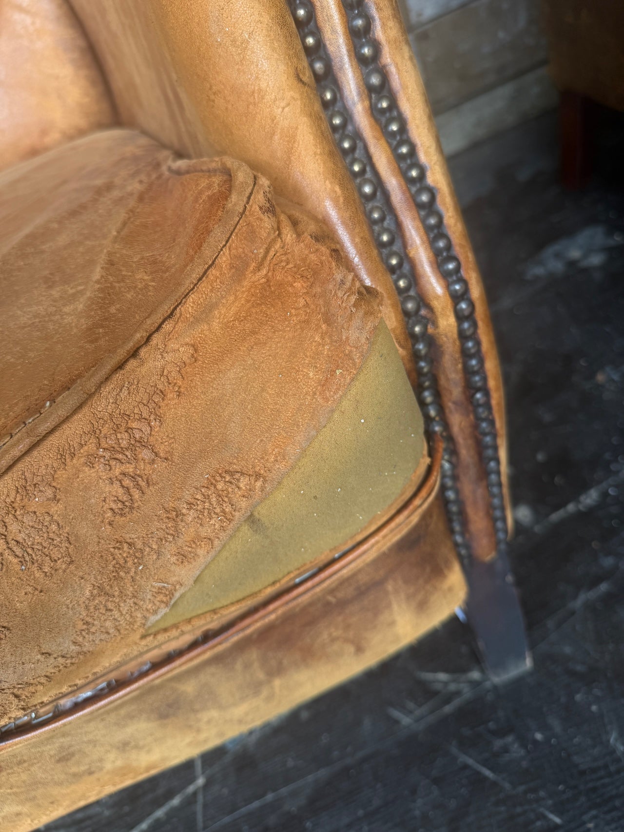 Worn Dutch Vintage Leather Wingback Chairs