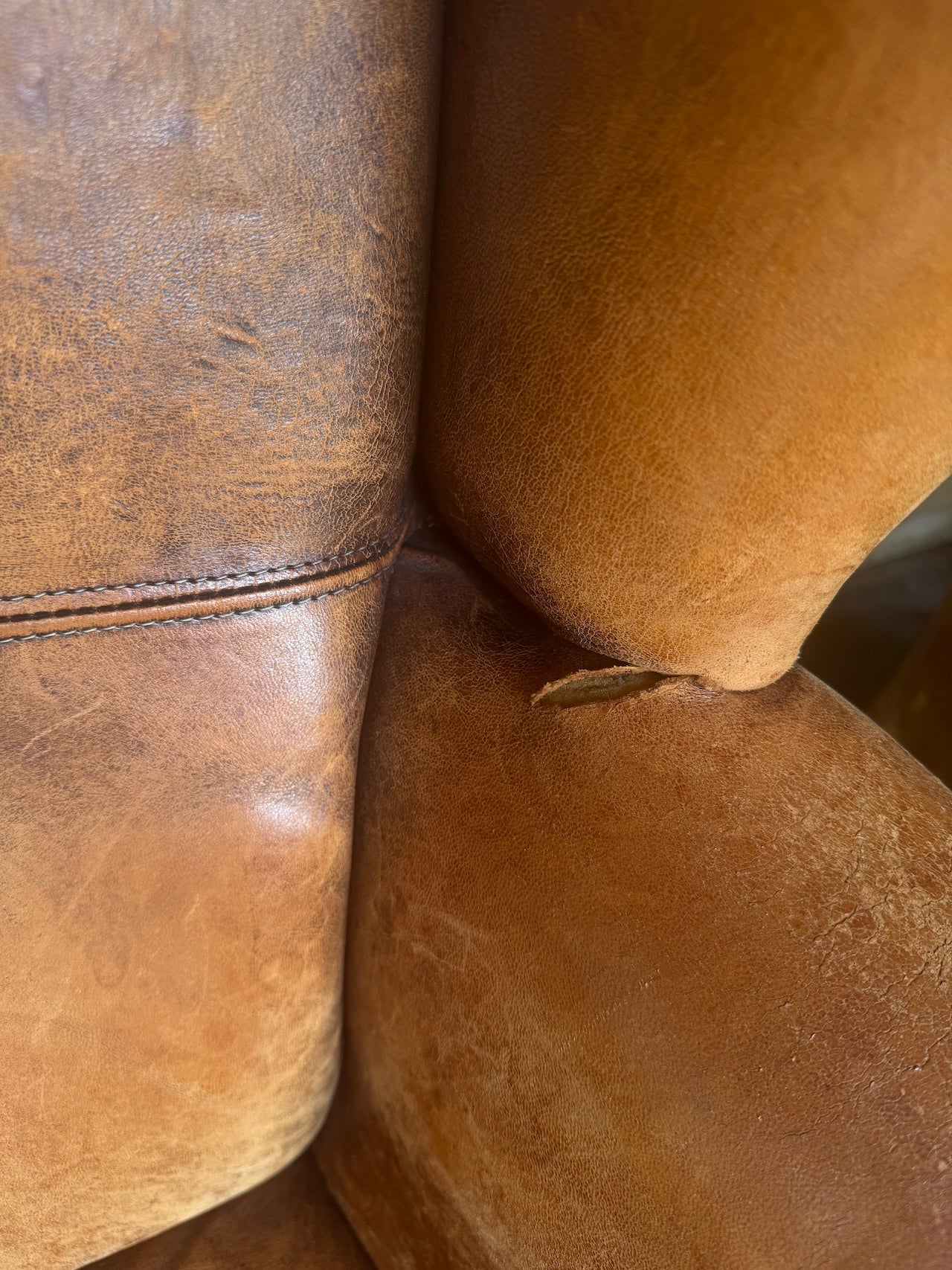 Worn Dutch Vintage Leather Wingback Chairs