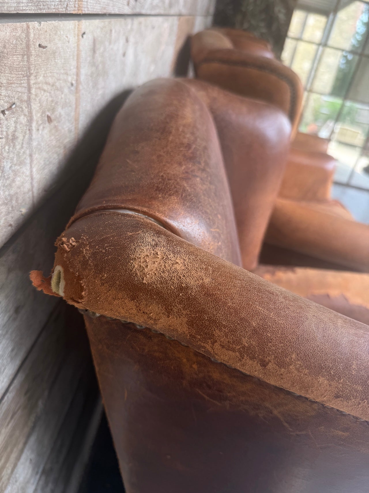 Worn Dutch Vintage Leather Wingback Chairs