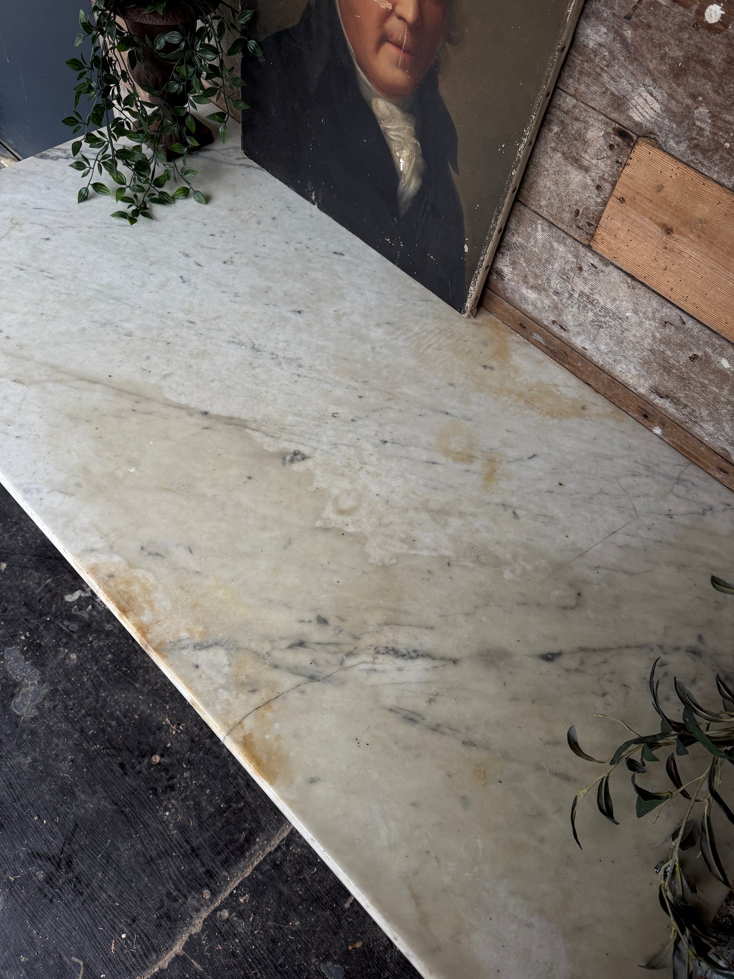 Beautiful antique console / prep table with marble top