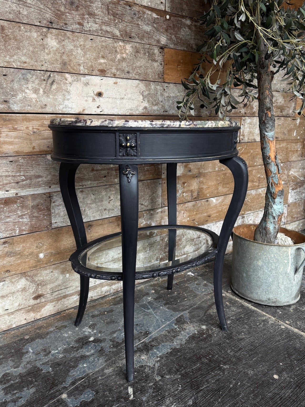 Pretty French oval lamp table with marble top