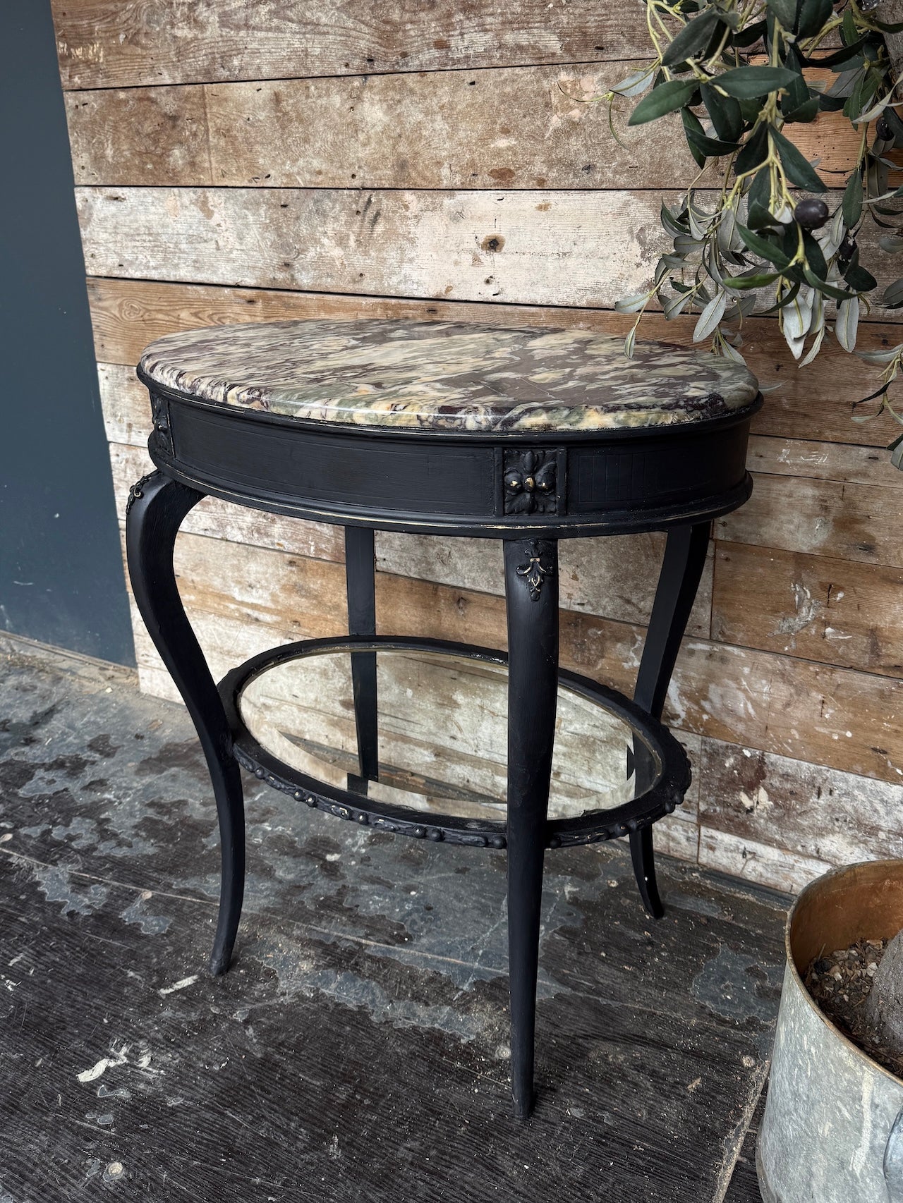 Pretty French oval lamp table with marble top