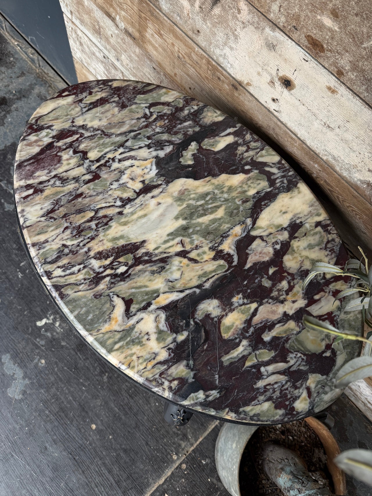Pretty French oval lamp table with marble top