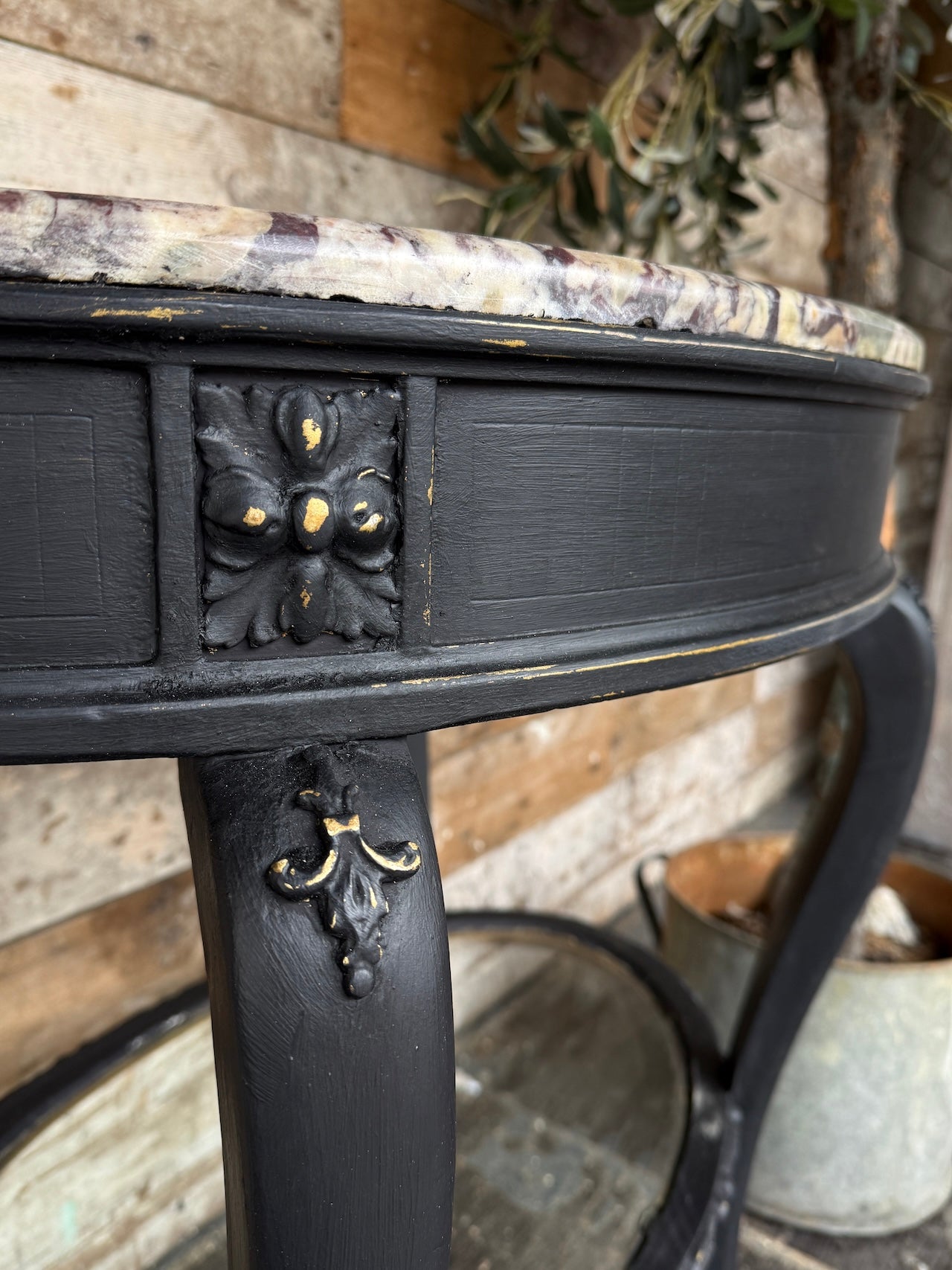 Pretty French oval lamp table with marble top