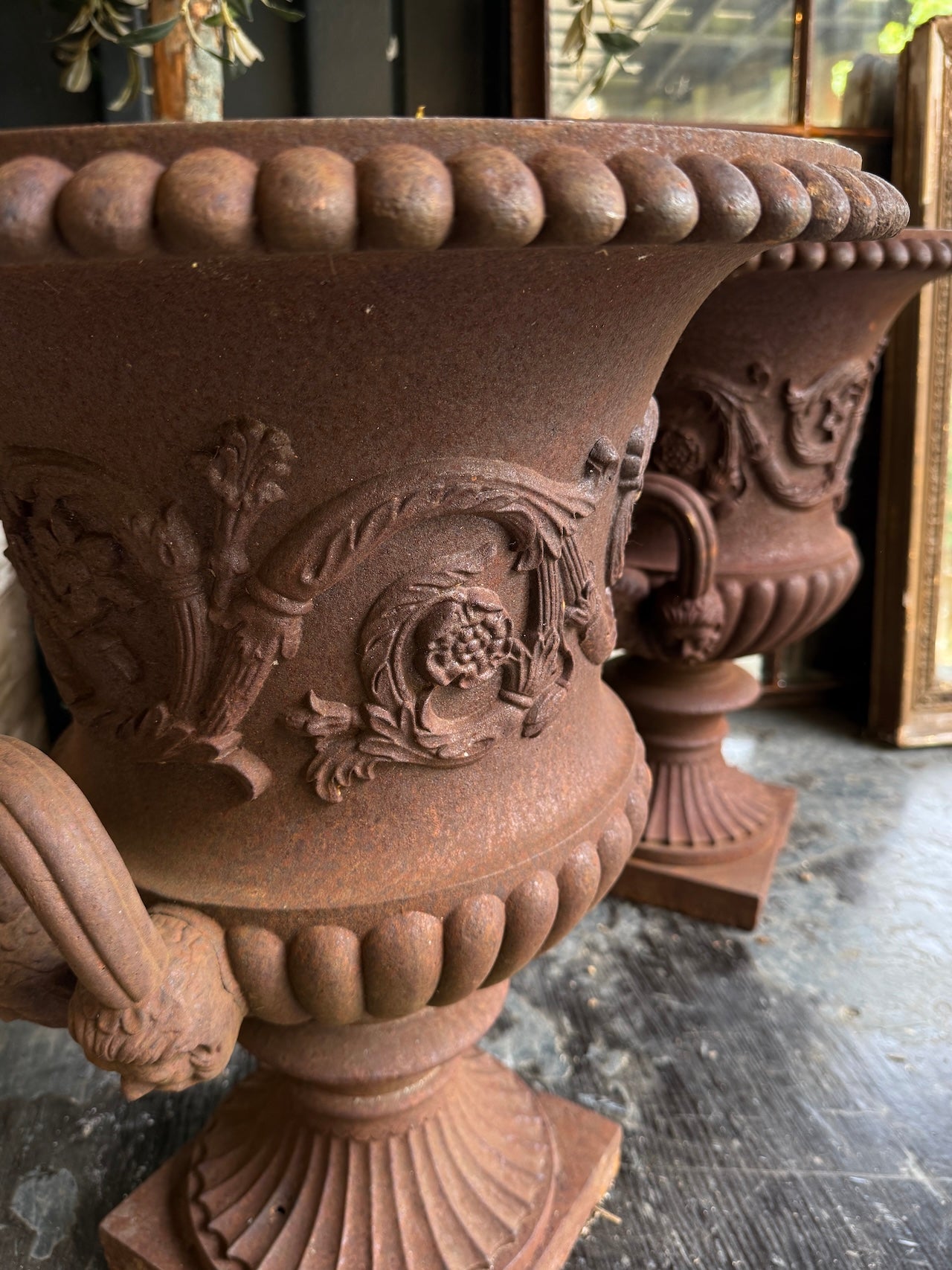 19th Century cast iron French Neoclassical urns