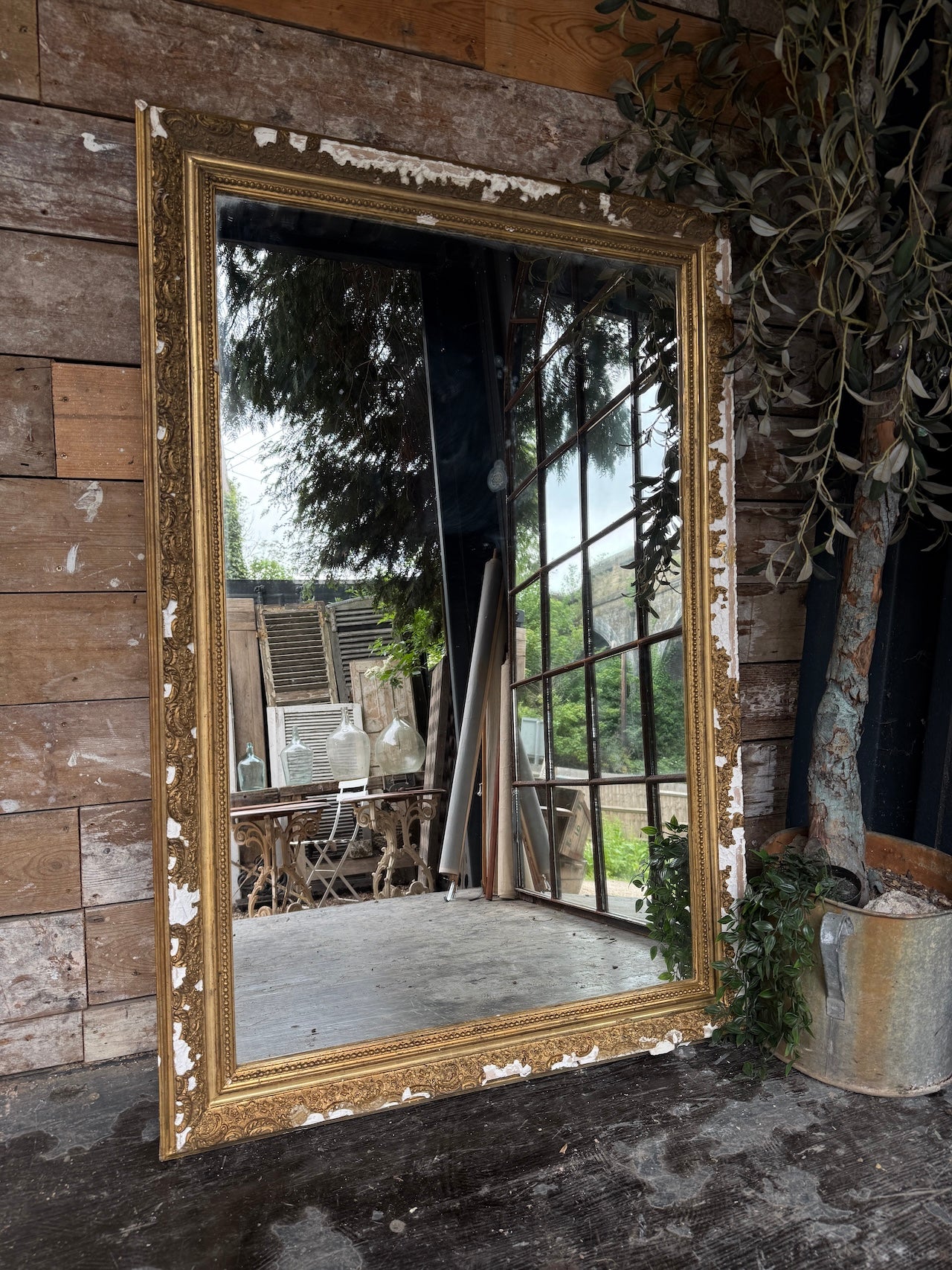 Large Distressed French gilt mirror